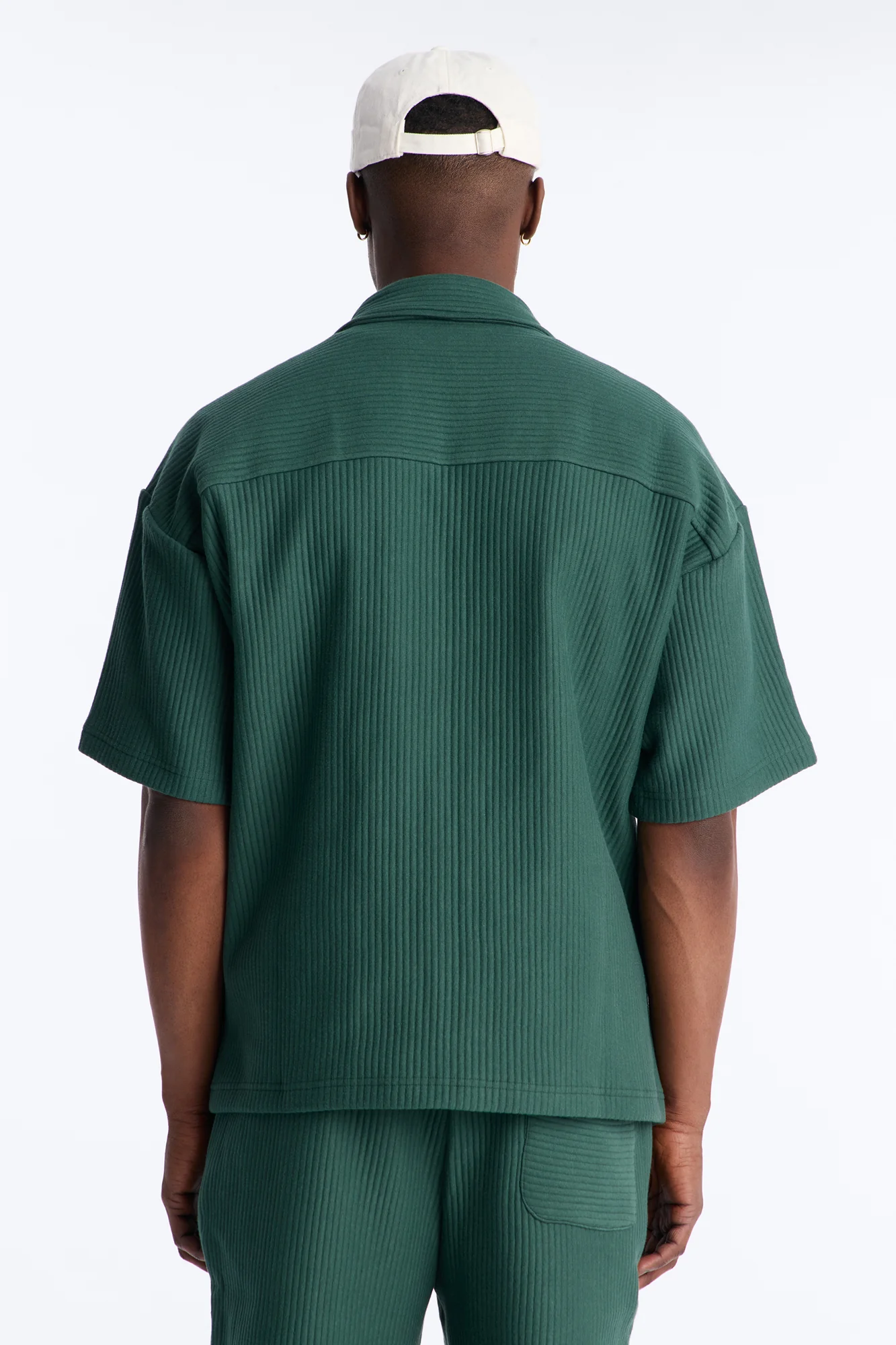 Textured Oversized Fleece Zip Up Shirt - Hunter Green - Image 4