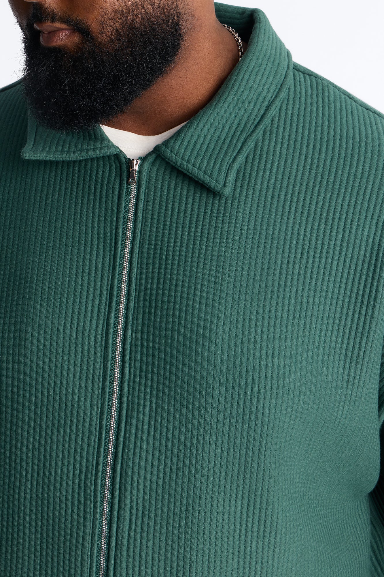 Textured Oversized Fleece Zip Up Shirt - Hunter Green - Image 7