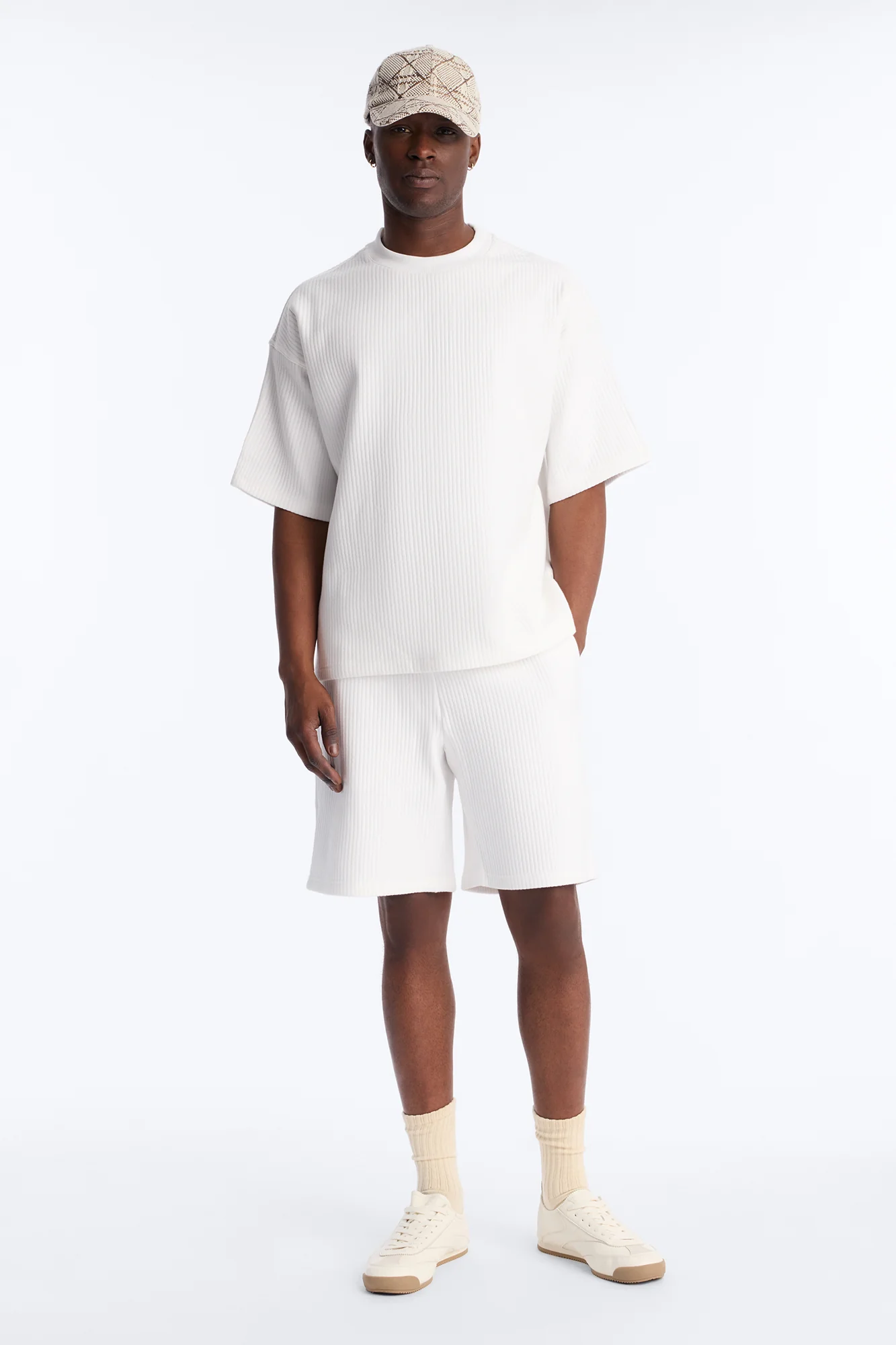 Textured Oversized Short Sleeve Fleece Tee - Cream - Image 2