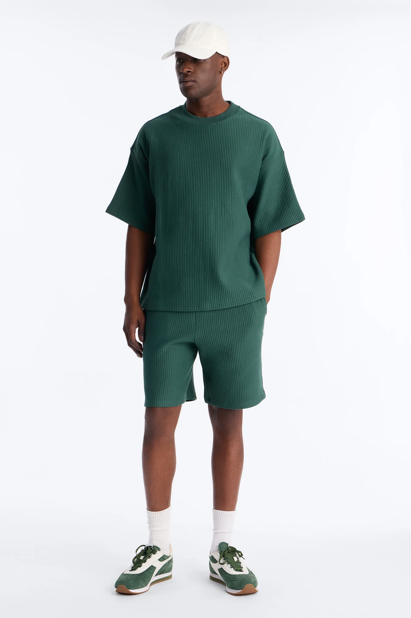 Textured Oversized Short Sleeve Fleece Tee - Hunter Green - Image 2