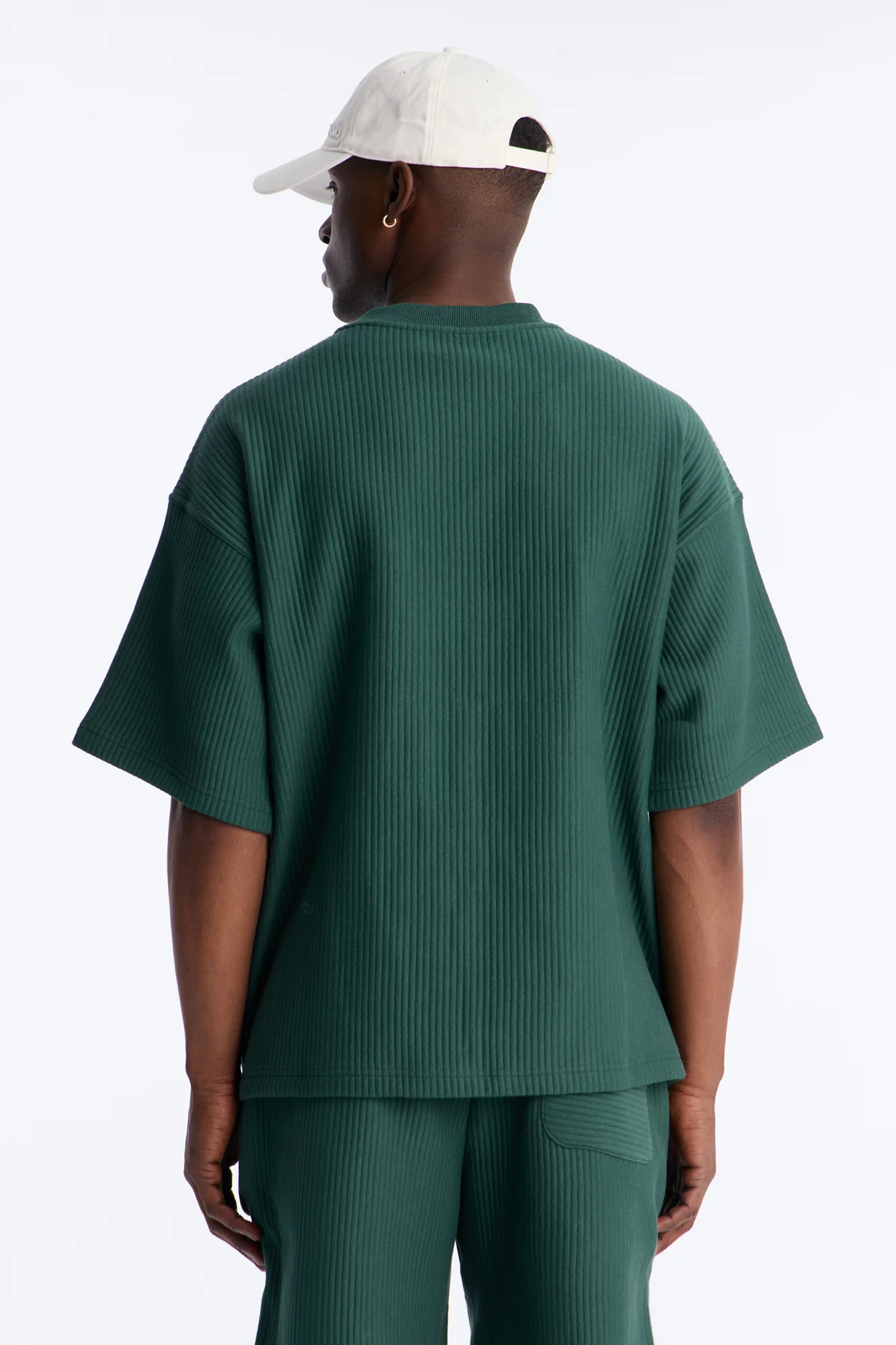 Textured Oversized Short Sleeve Fleece Tee - Hunter Green - Image 4