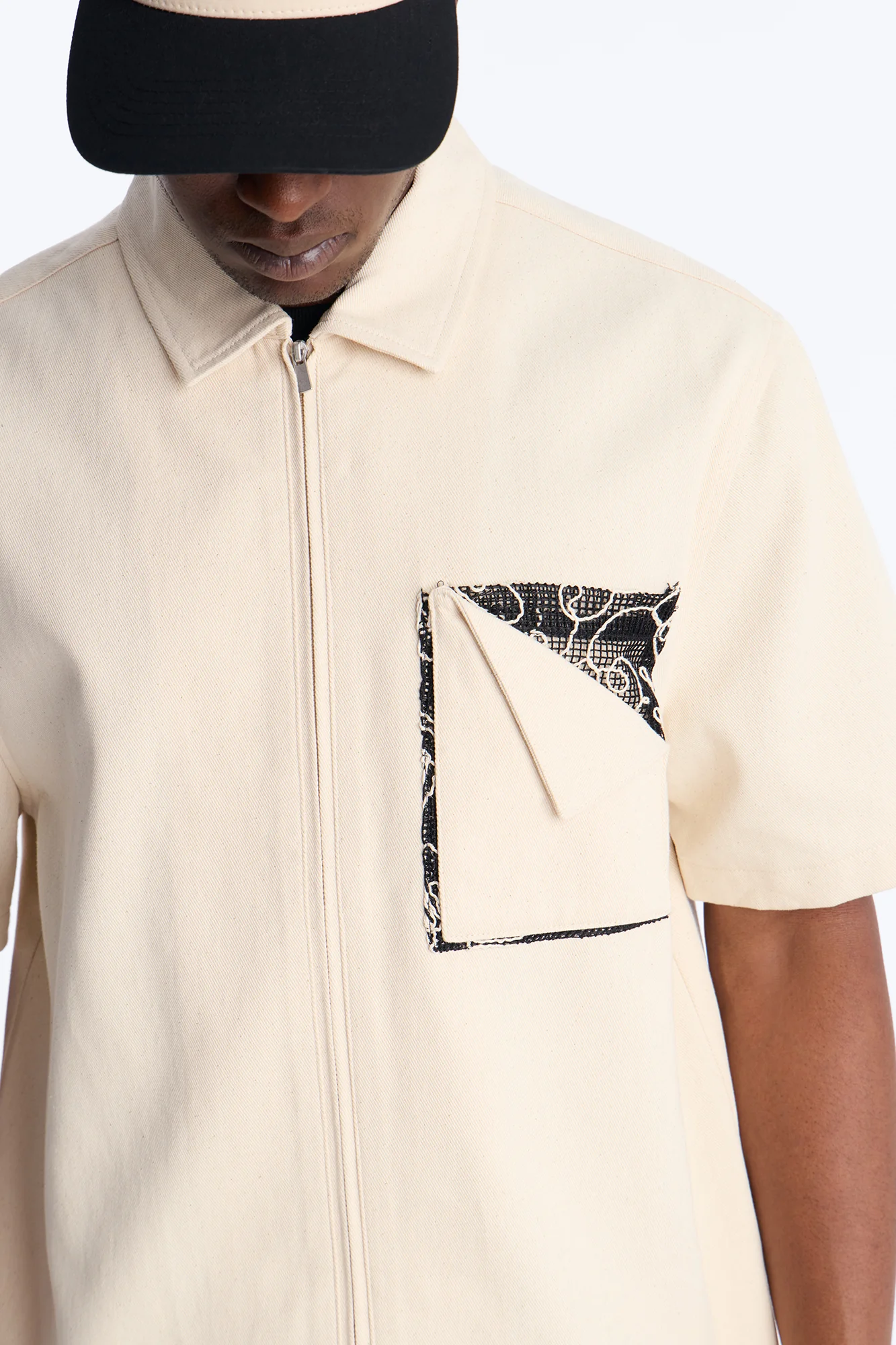 Textured Paradise Thread Zip Shirt - Cream - Image 3
