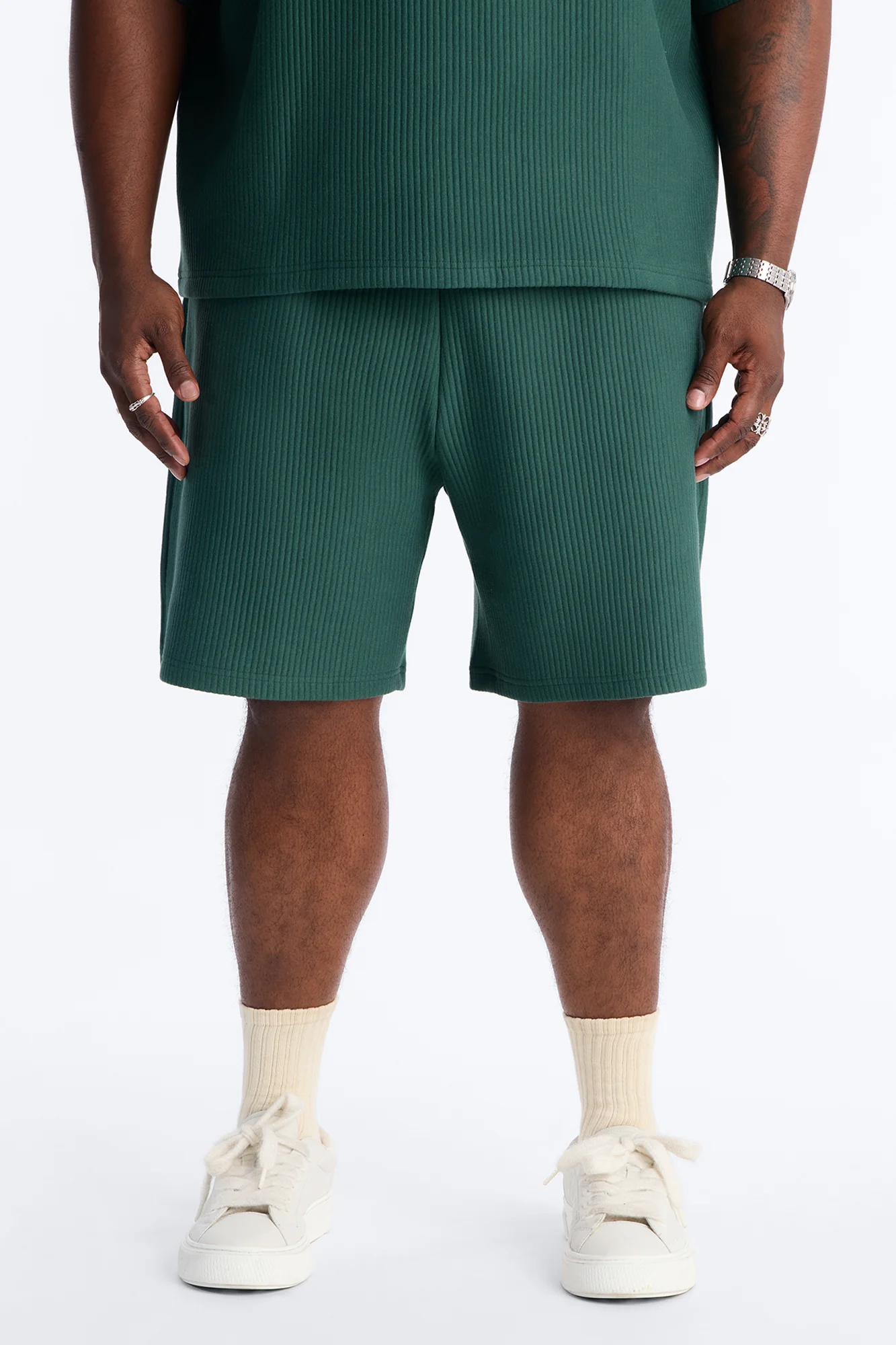 Textured Relaxed Sweatshort - Hunter Green - Image 5