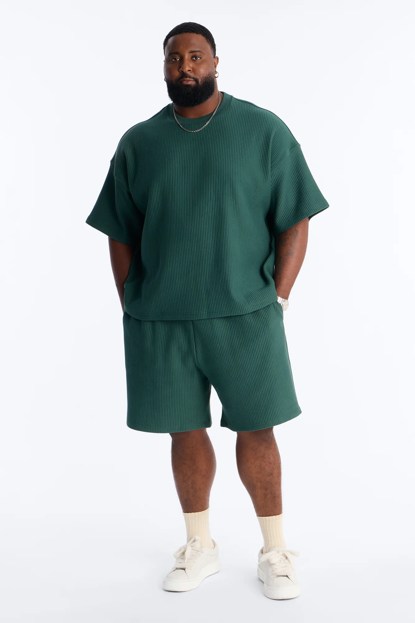 Textured Relaxed Sweatshort - Hunter Green - Image 6