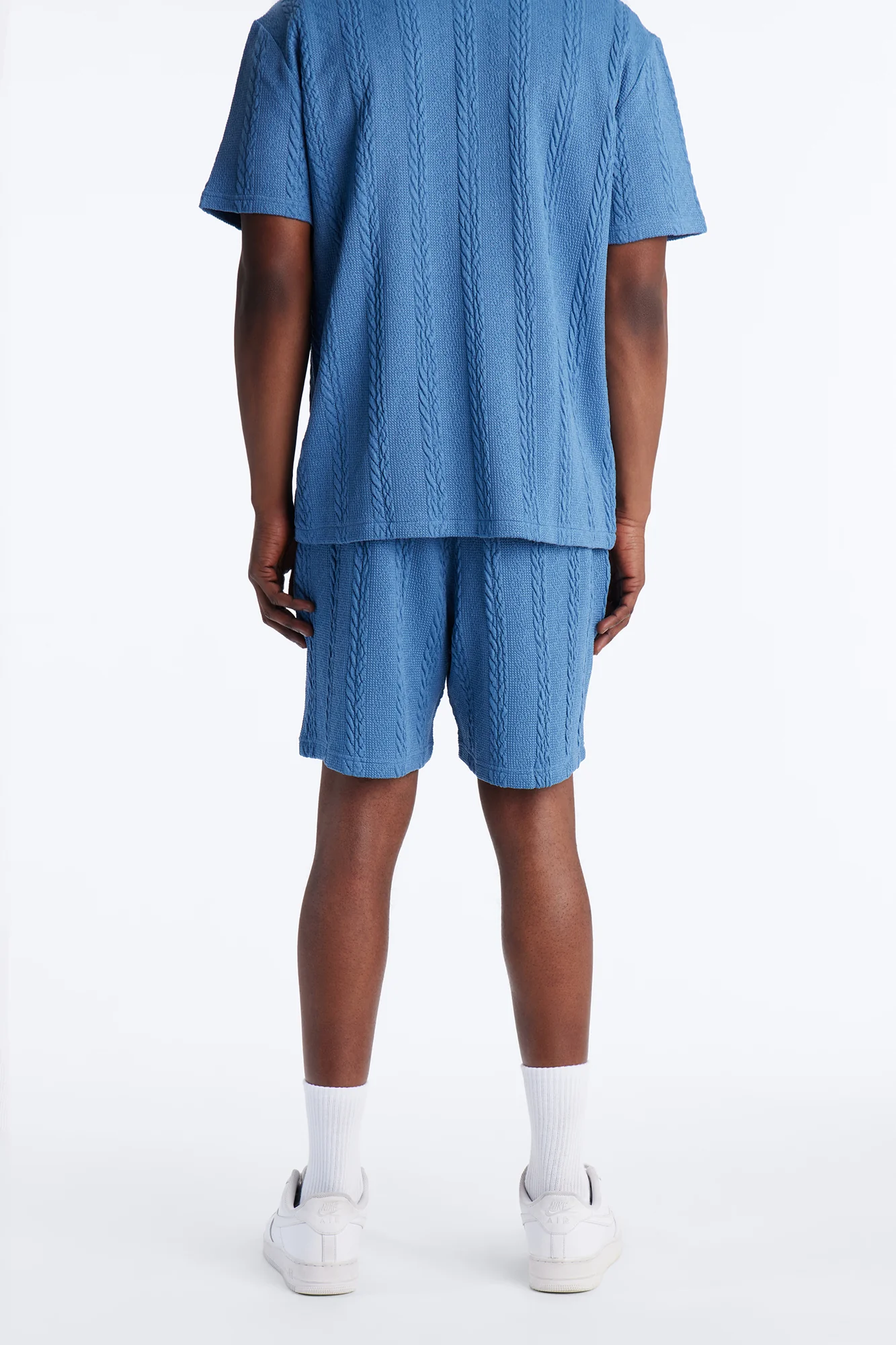 Textured Stripes Relaxed Drawstring Shorts - Blue - Image 4