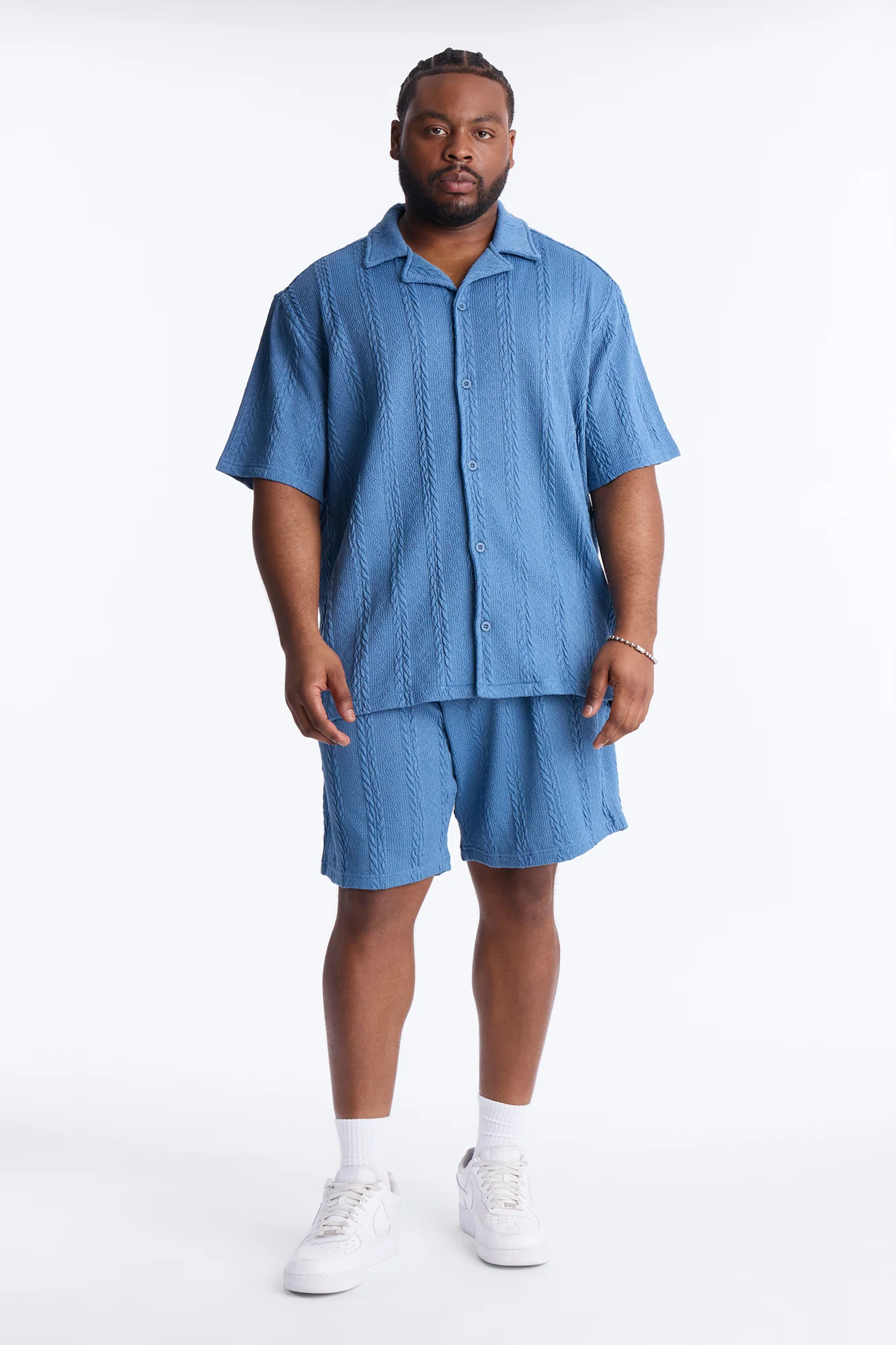 Textured Stripes Relaxed Drawstring Shorts - Blue - Image 6
