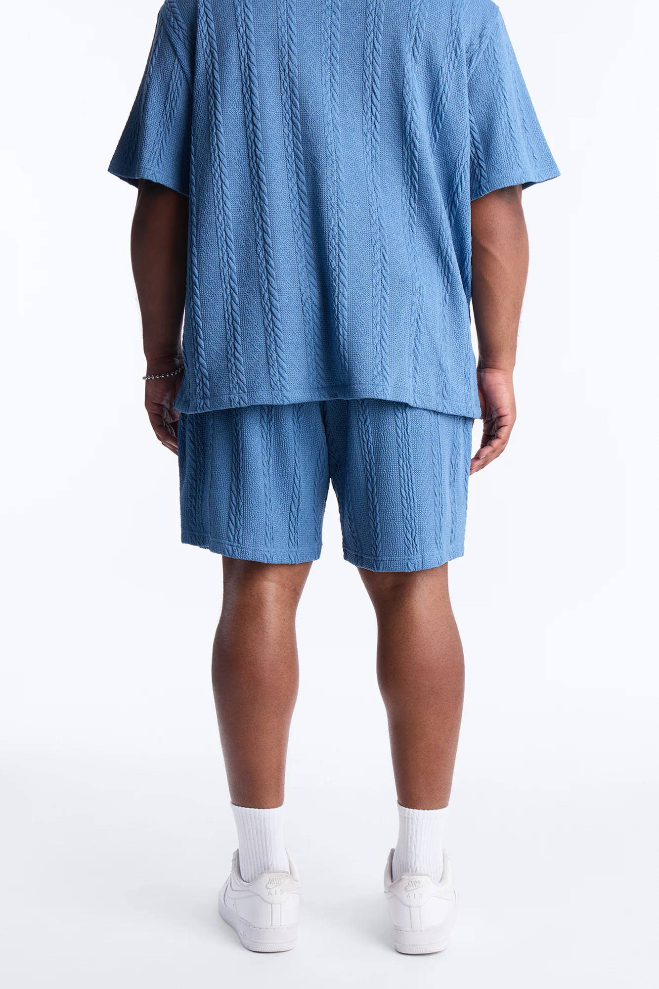 Textured Stripes Relaxed Drawstring Shorts - Blue - Image 8