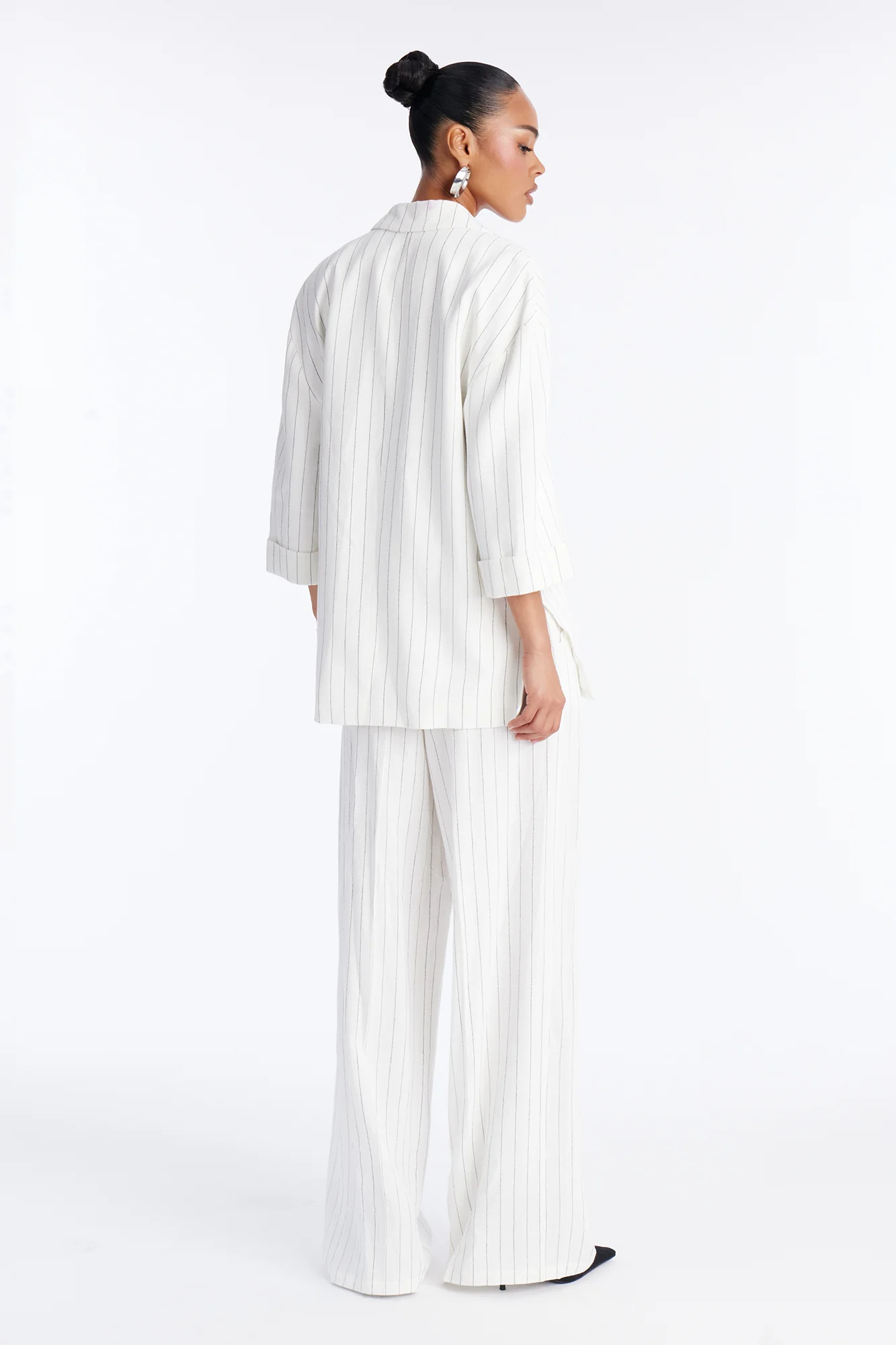 Thalia Linen Pinstripe Pant Set - White/combo - Image 4