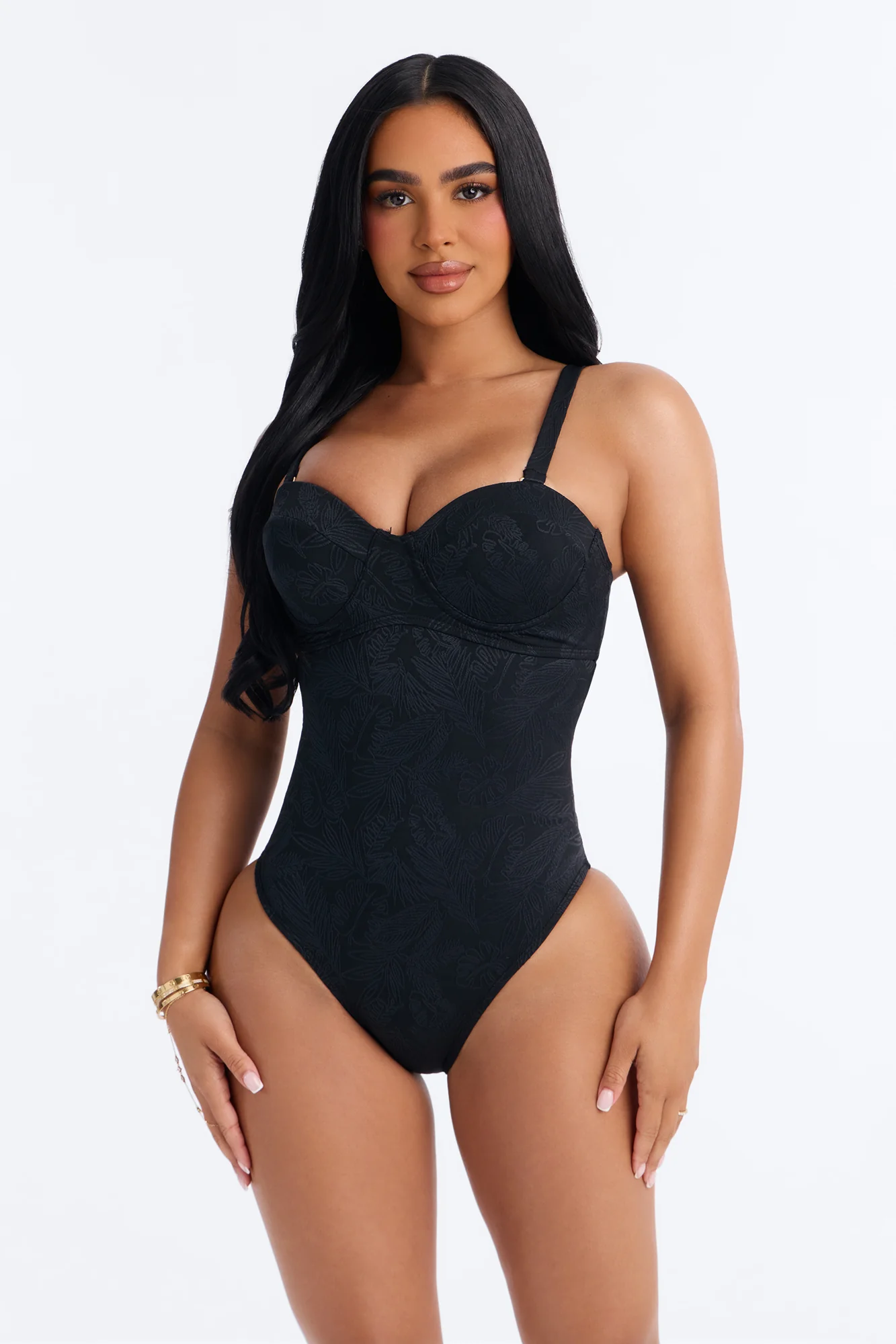 That's Hot 1 Piece Textured Underwire Swimsuit - Black