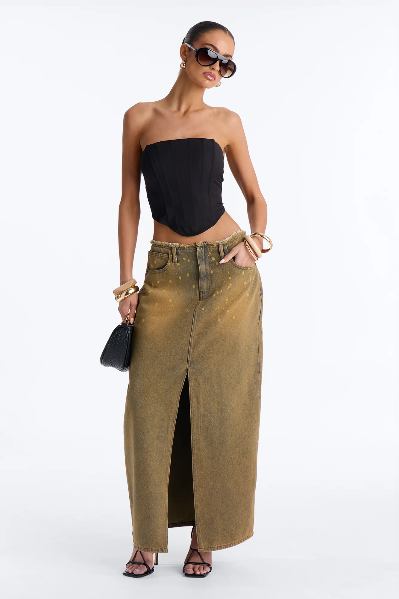 The Baddest Around Vintage Wash Denim Maxi Skirt - Vintage Wash