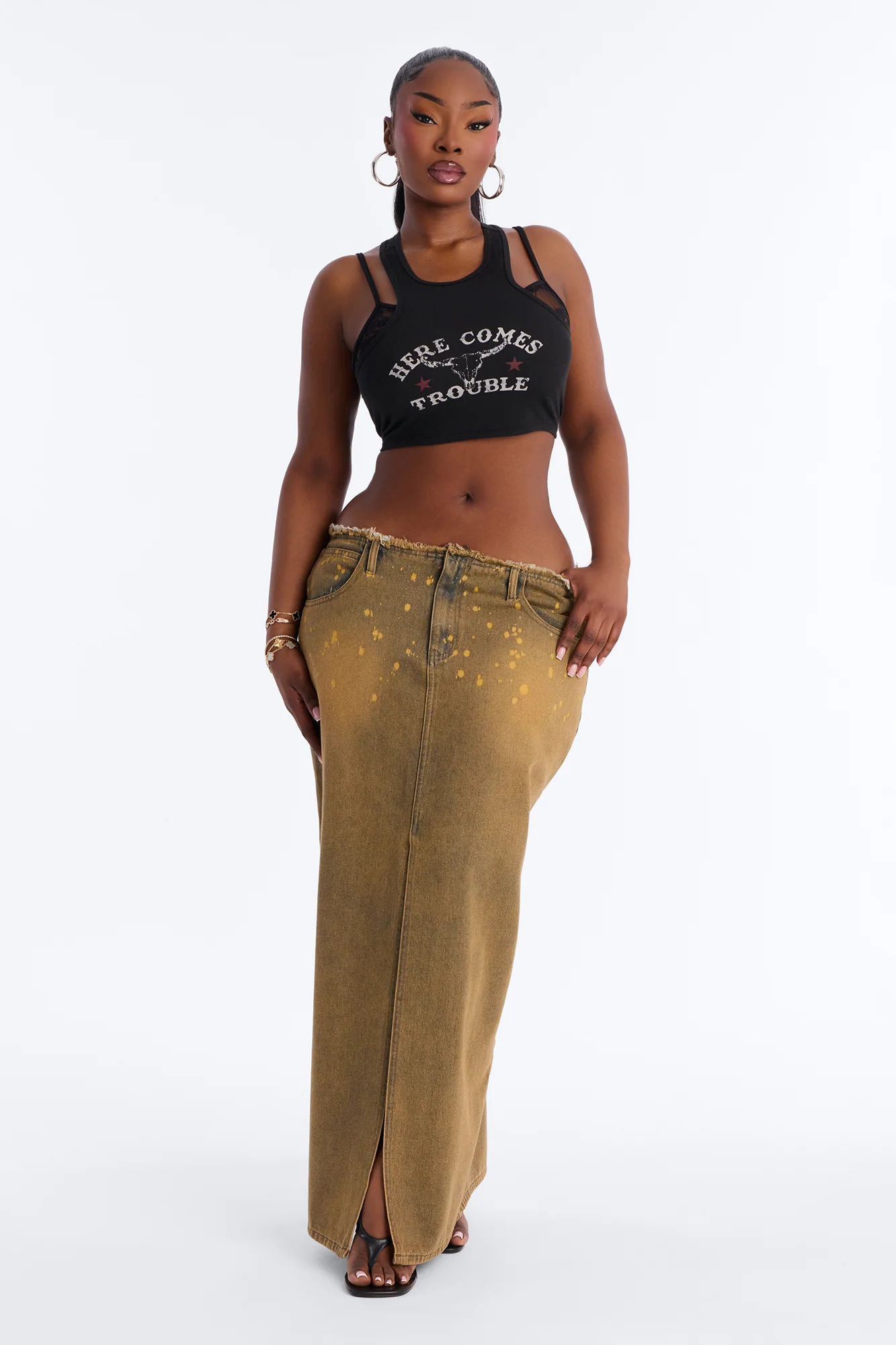 The Baddest Around Vintage Wash Denim Maxi Skirt - Vintage Wash - Image 5