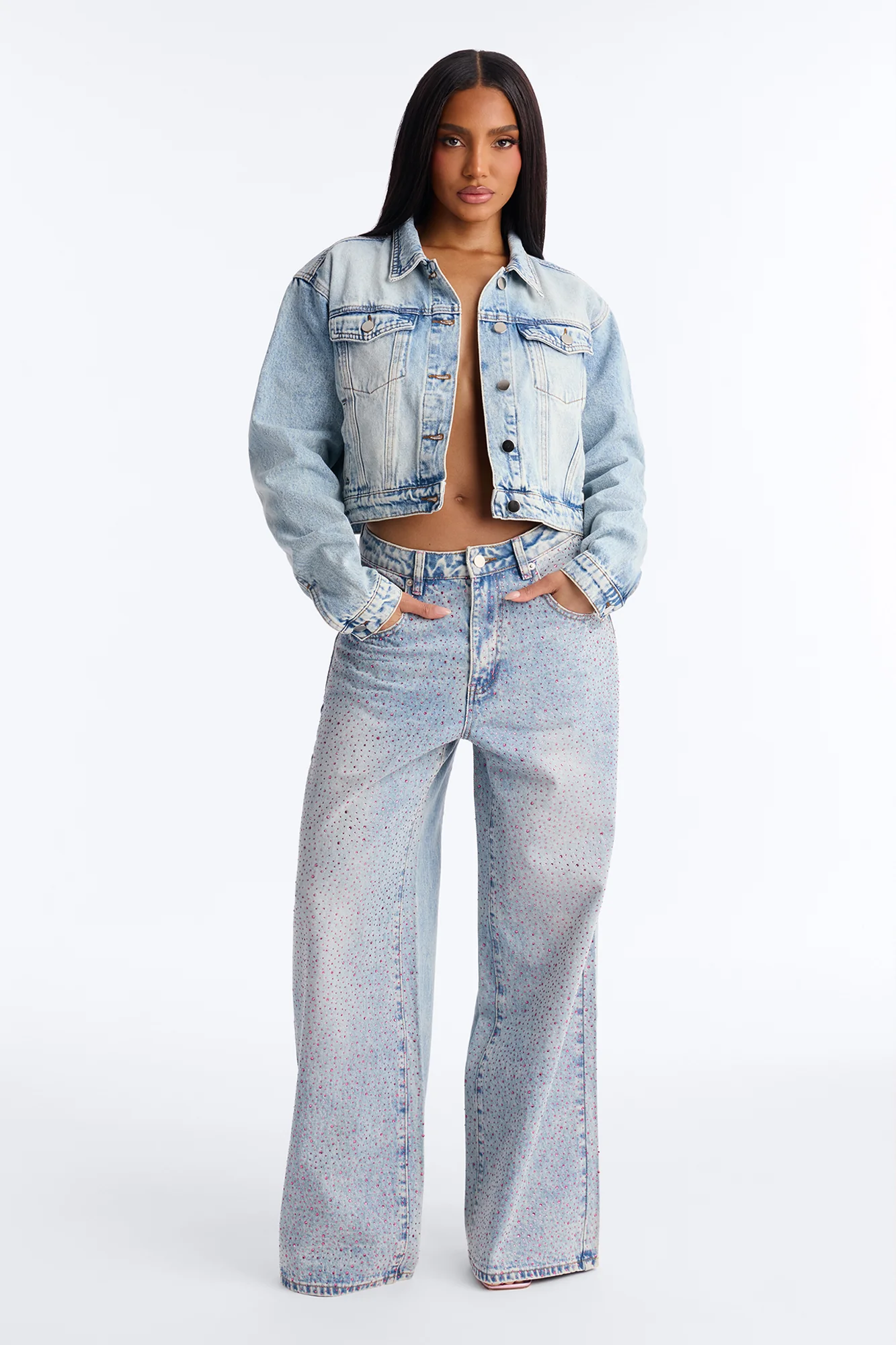 The Heart Wants Rhinestone Jeans - Light Wash - Image 2