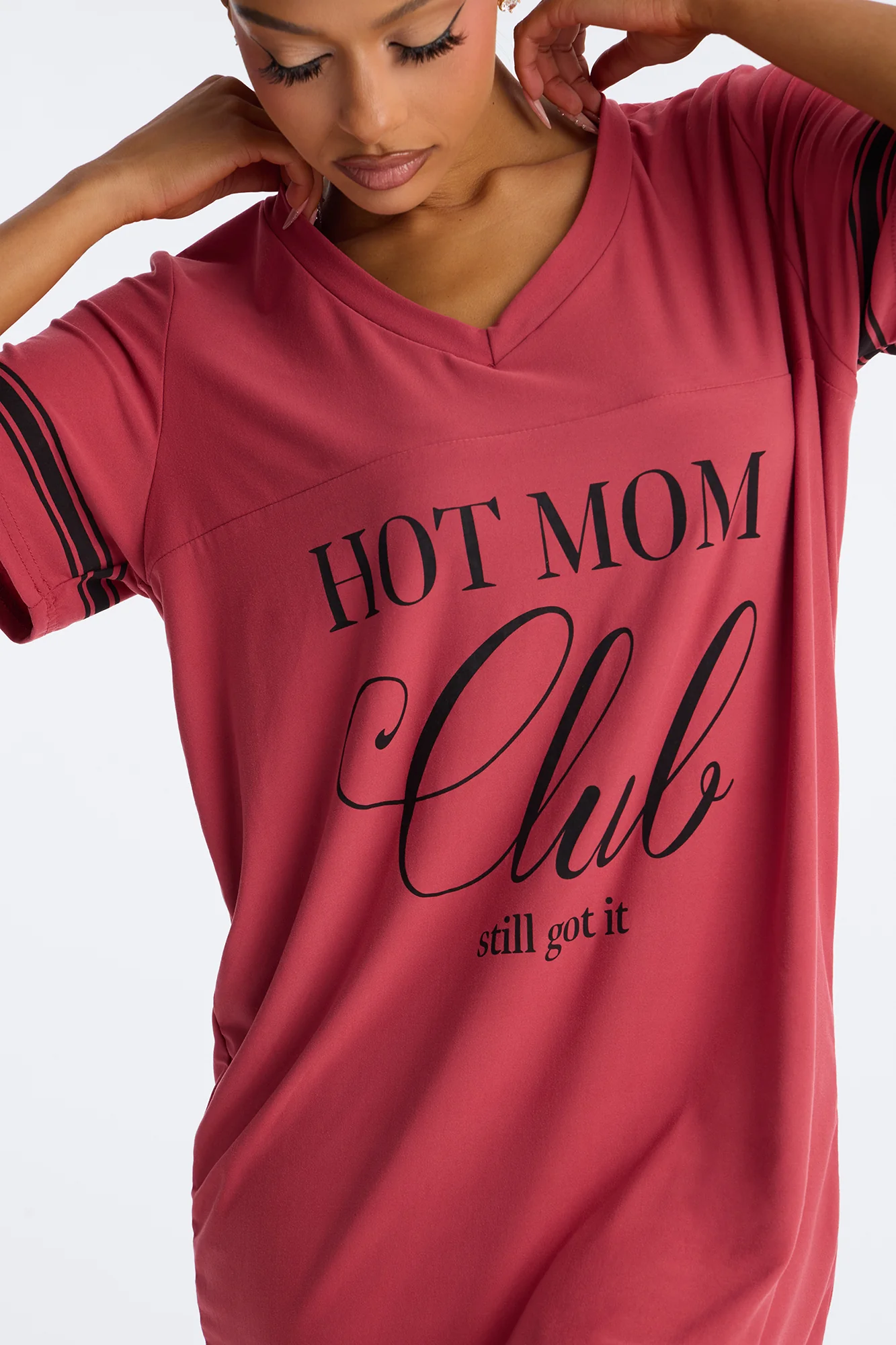 The Hot Mom Club Varsity PJ Dorm Shirt - Rose/Combo - Image 2