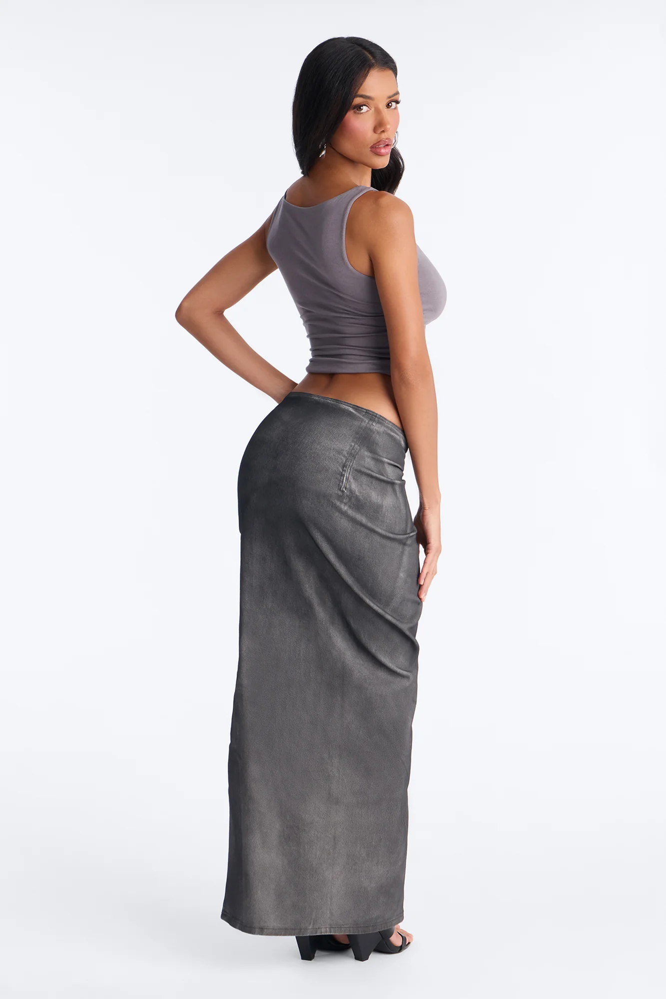 The Main Attraction Washed Ruched Maxi Skirt - Dark Grey - Image 4