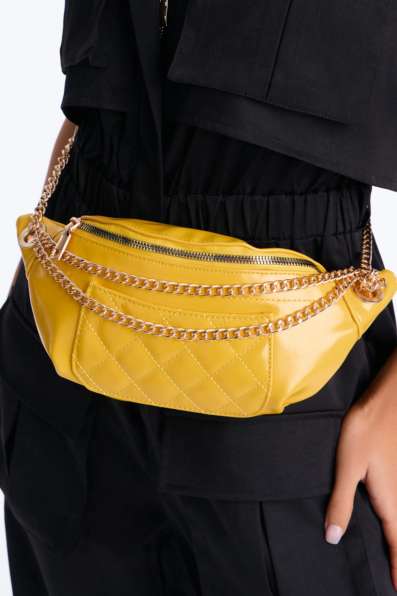 The On The Go Faux Leather Belt Bag - Yellow