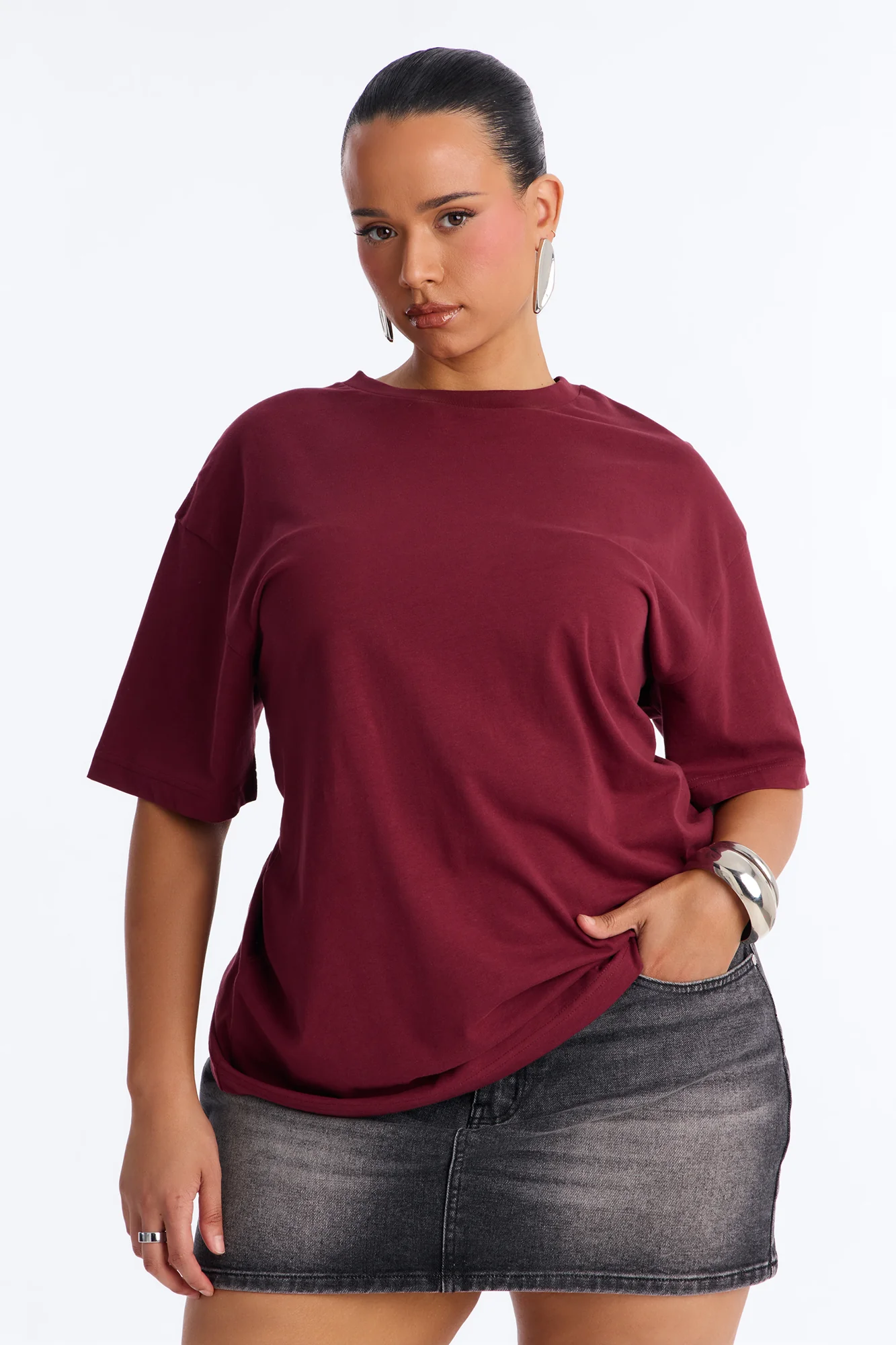 The Oversized Boyfriend Tee - Wine - Image 5