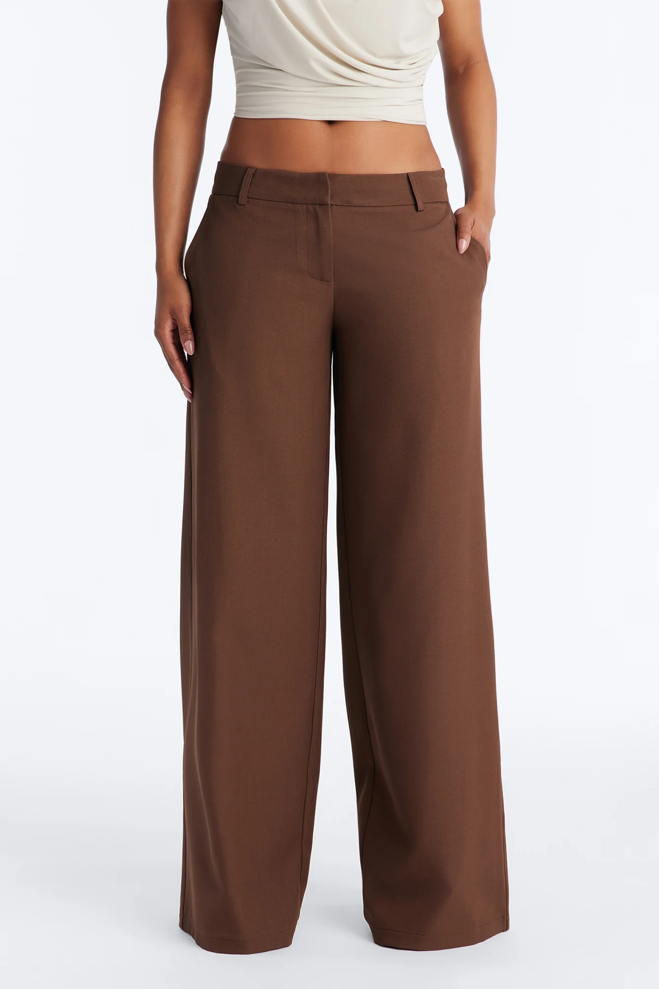 The Perfect Low Rise Wide Leg Trouser Pant 33″ - Chocolate - Image 2