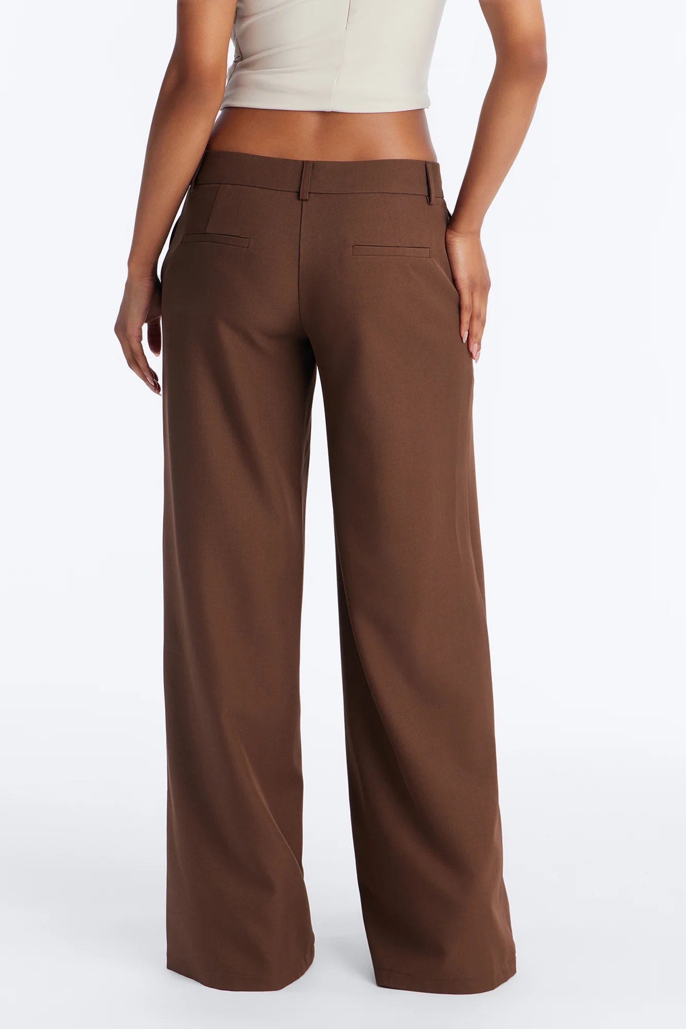 The Perfect Low Rise Wide Leg Trouser Pant 33″ - Chocolate - Image 3