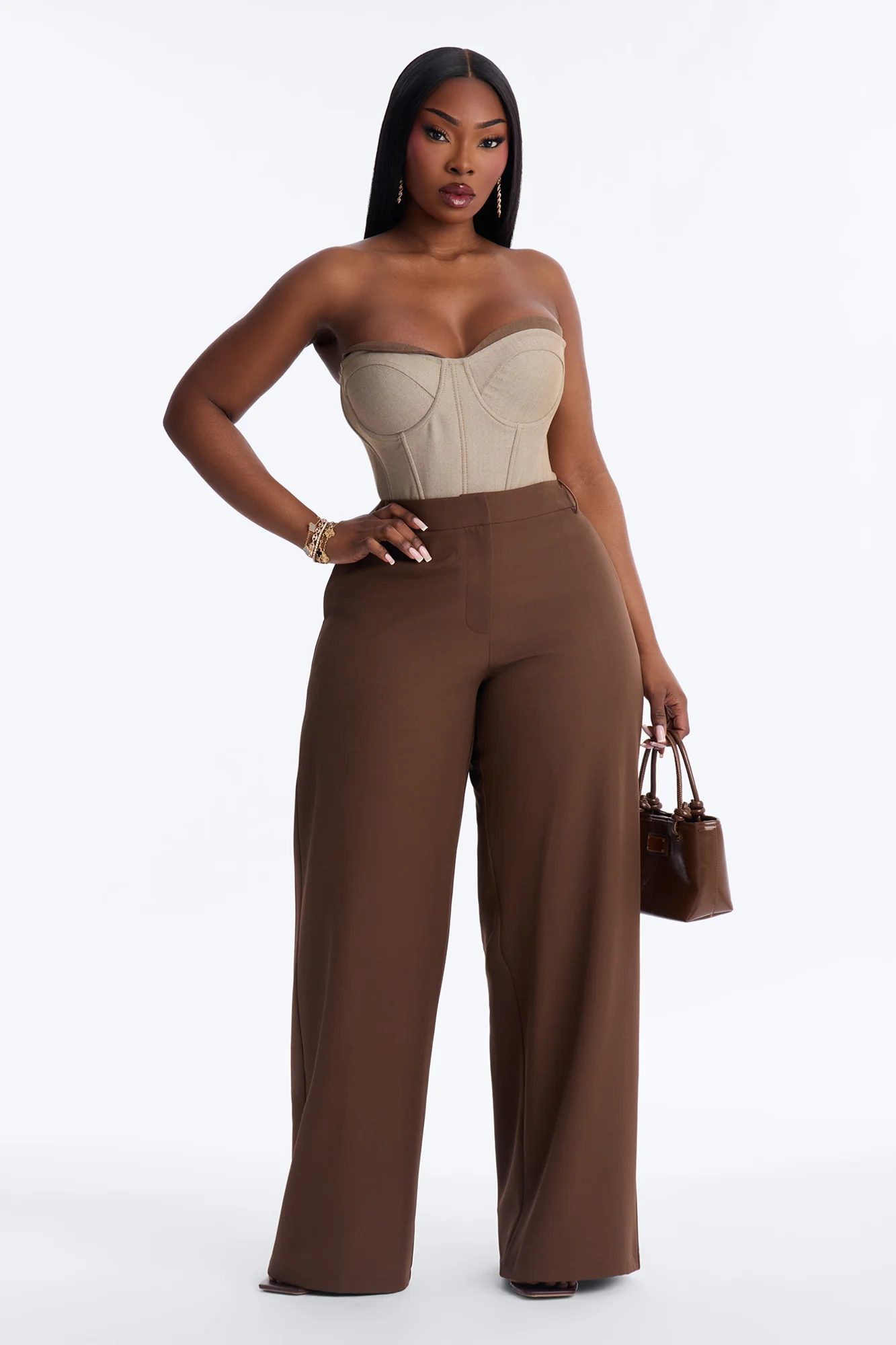 The Perfect Low Rise Wide Leg Trouser Pant 33″ - Chocolate - Image 4