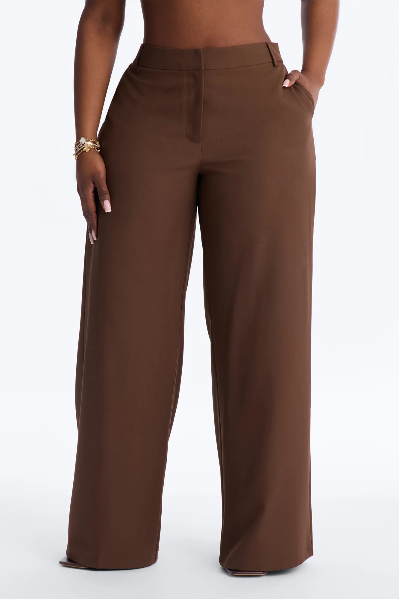 The Perfect Low Rise Wide Leg Trouser Pant 33″ - Chocolate - Image 5