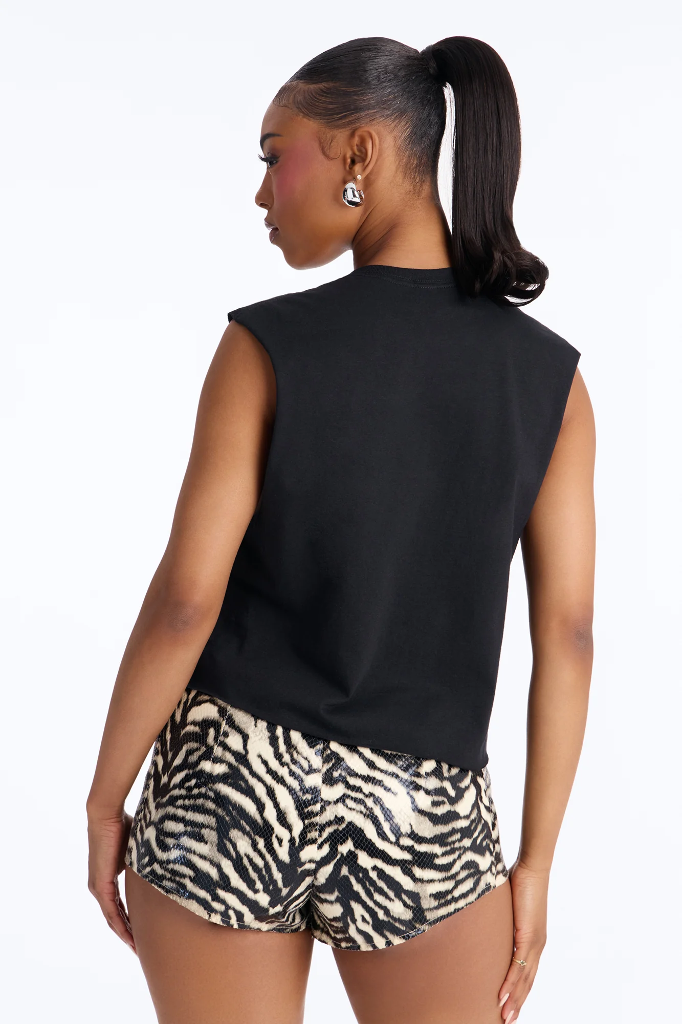 The Rolling Stones Cropped Muscle Tee With Rhinestones - Black - Image 4