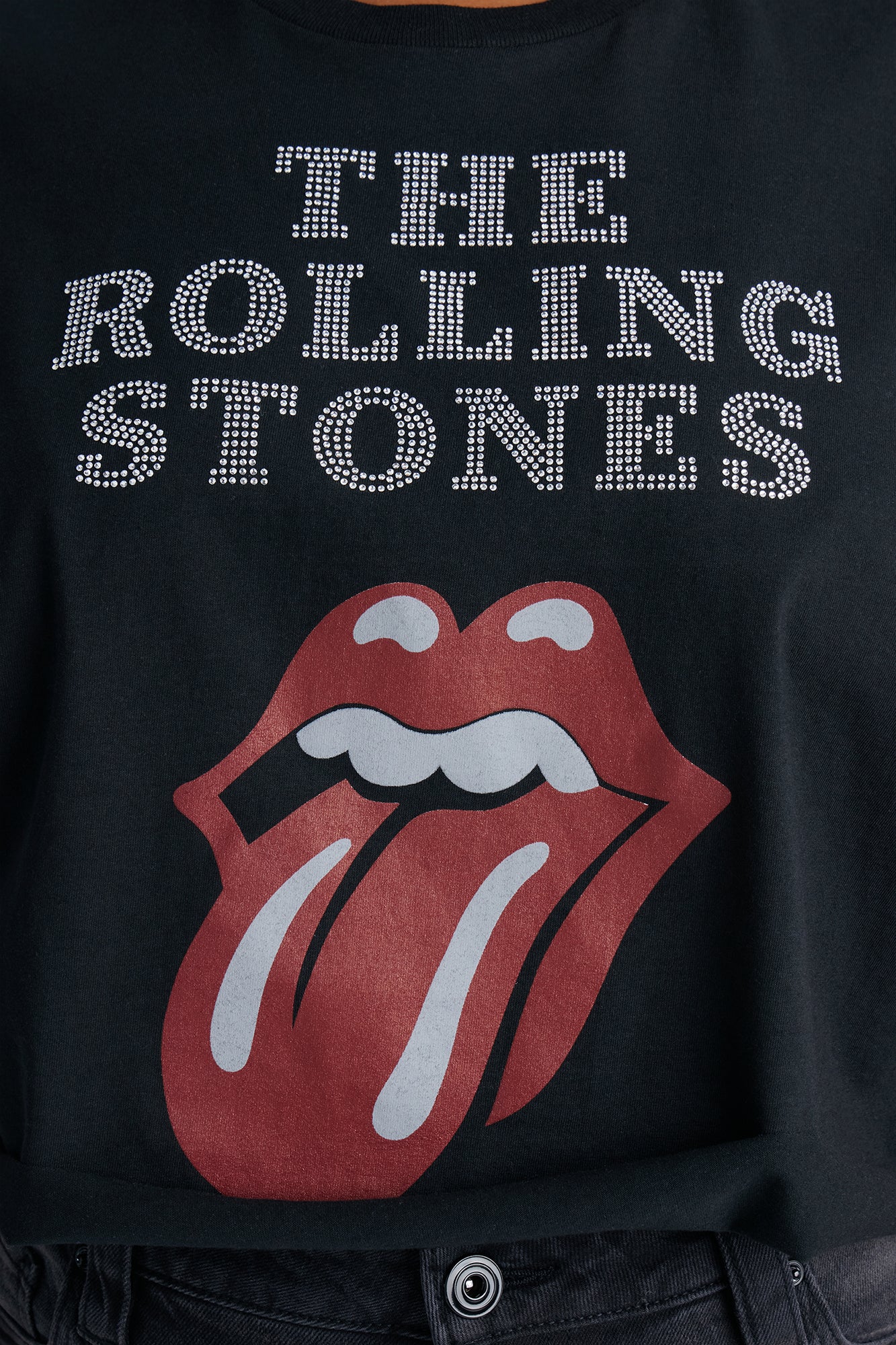 The Rolling Stones Cropped Muscle Tee With Rhinestones - Black - Image 7