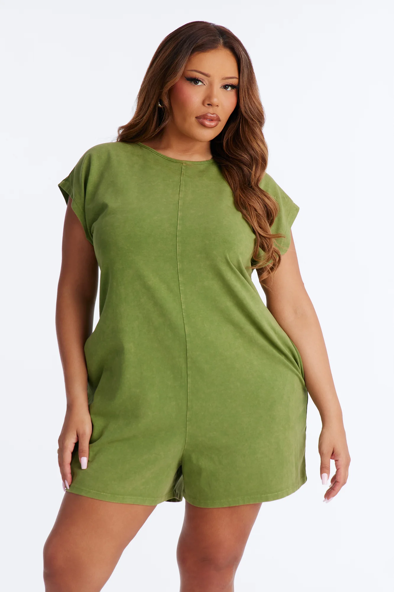The Washed Cap Sleeve Romper - Sage - Image 6