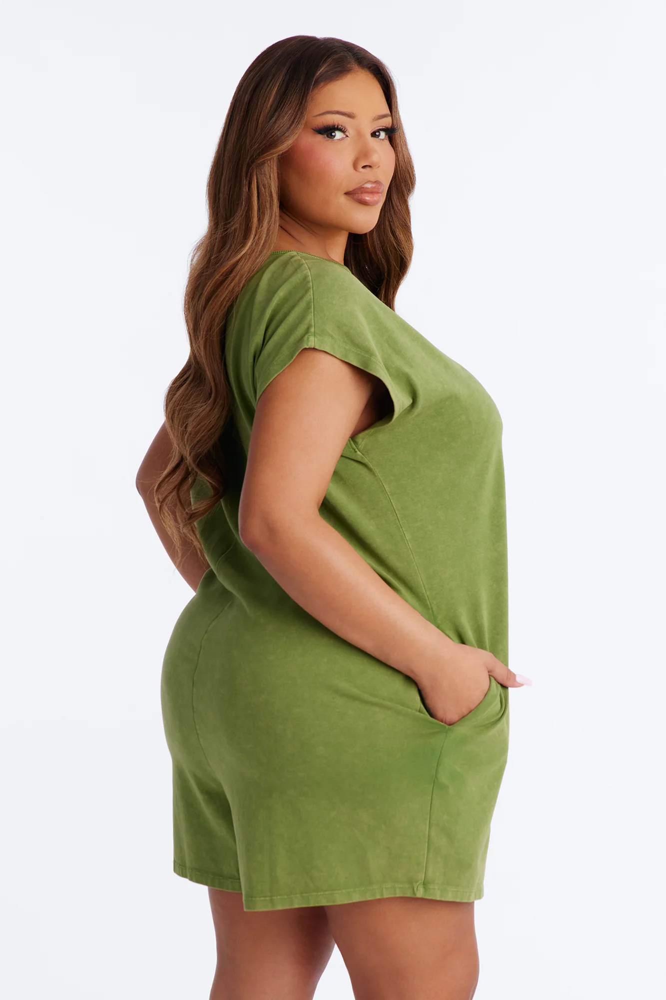 The Washed Cap Sleeve Romper - Sage - Image 8