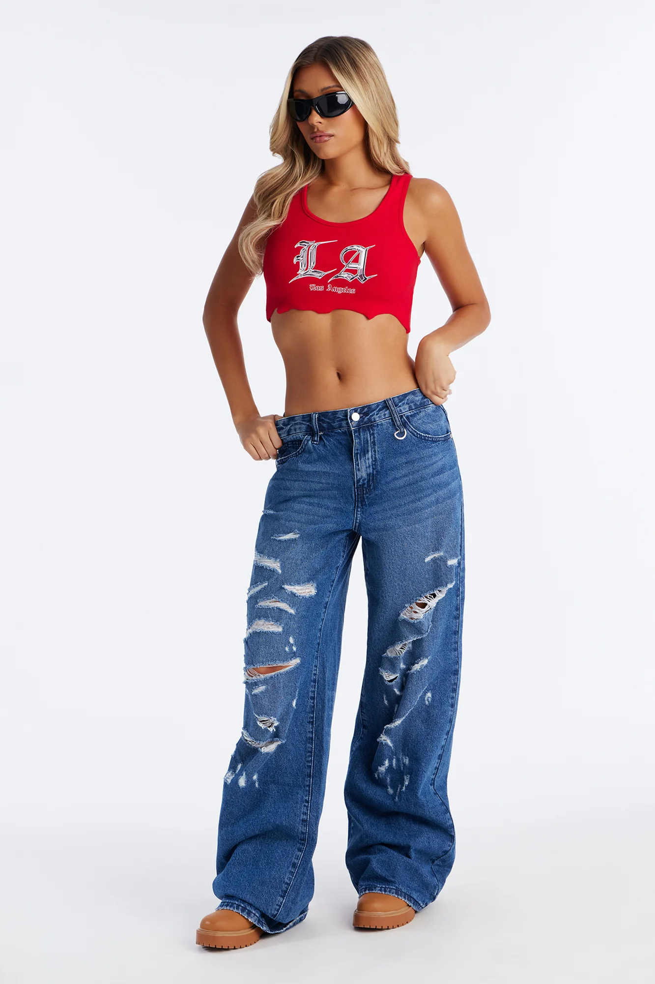 The Weekend Line Up Baggy Ripped Jeans - Medium Wash - Image 2