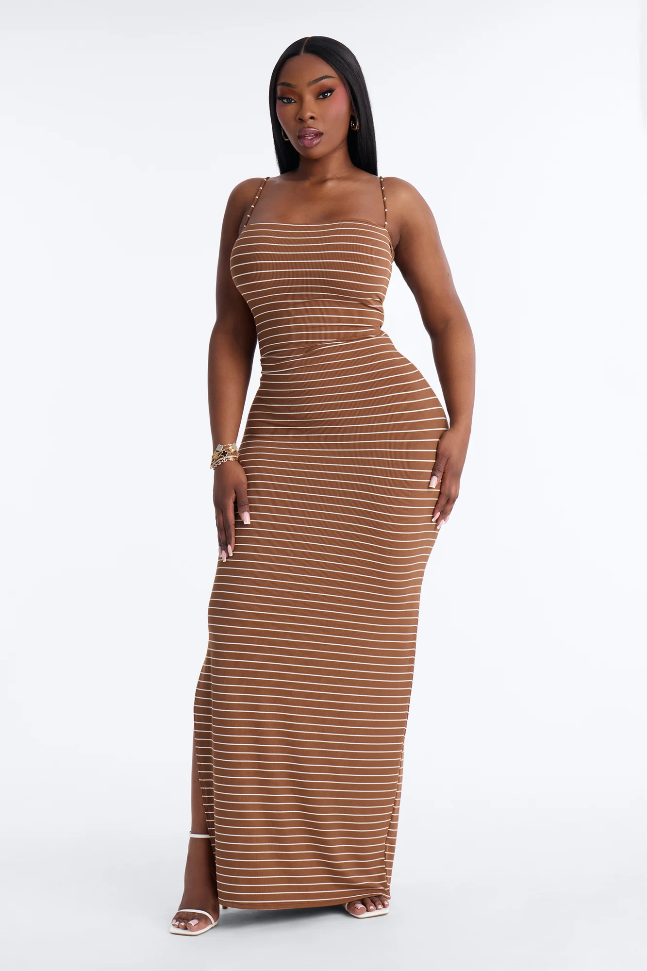 Thea Striped Twist Back Ribbed Maxi Dress - Brown/combo - Image 4