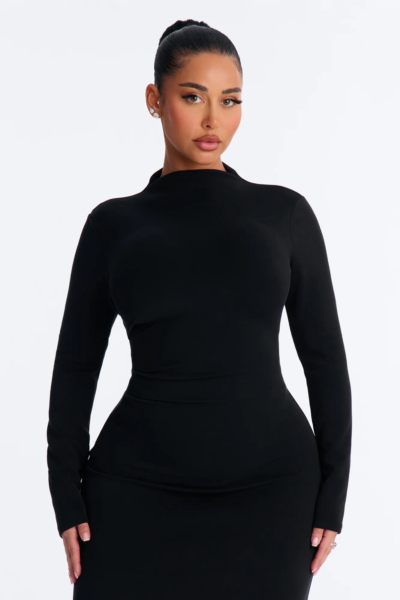 Theresa Long Sleeve Midi Dress - Black - Image 2