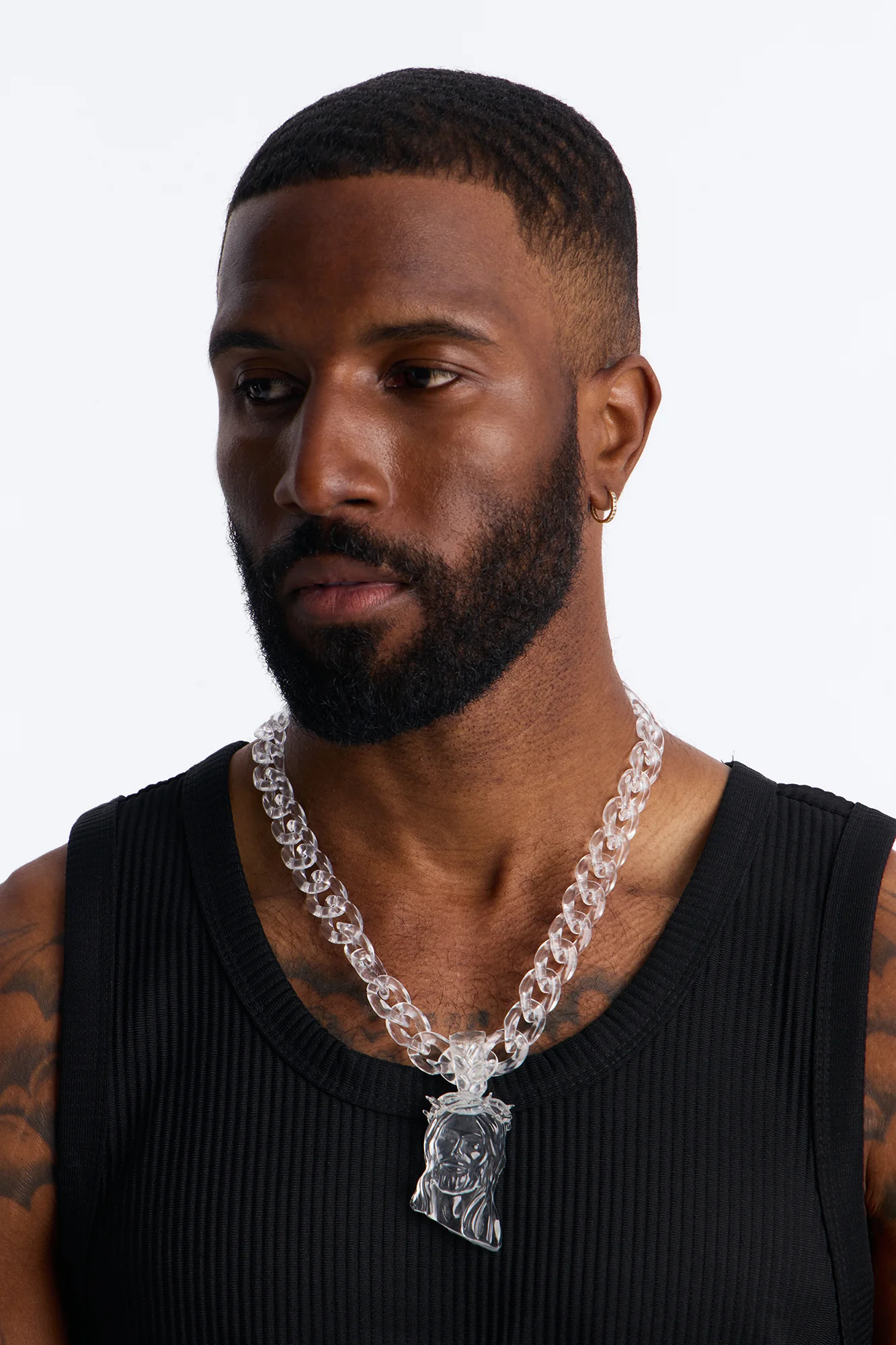 Thick Clear Jesus Cuban Link Necklace - Clear - Image 2