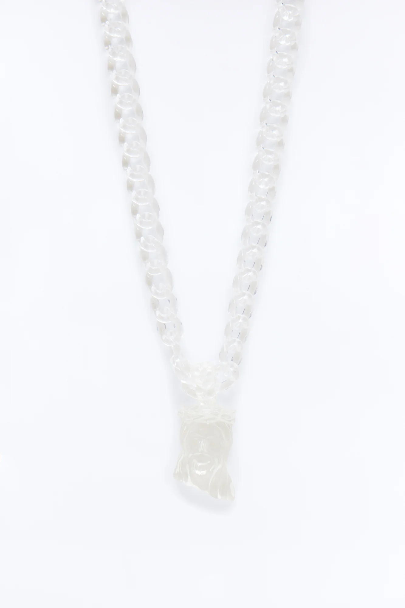 Thick Clear Jesus Cuban Link Necklace - Clear - Image 3