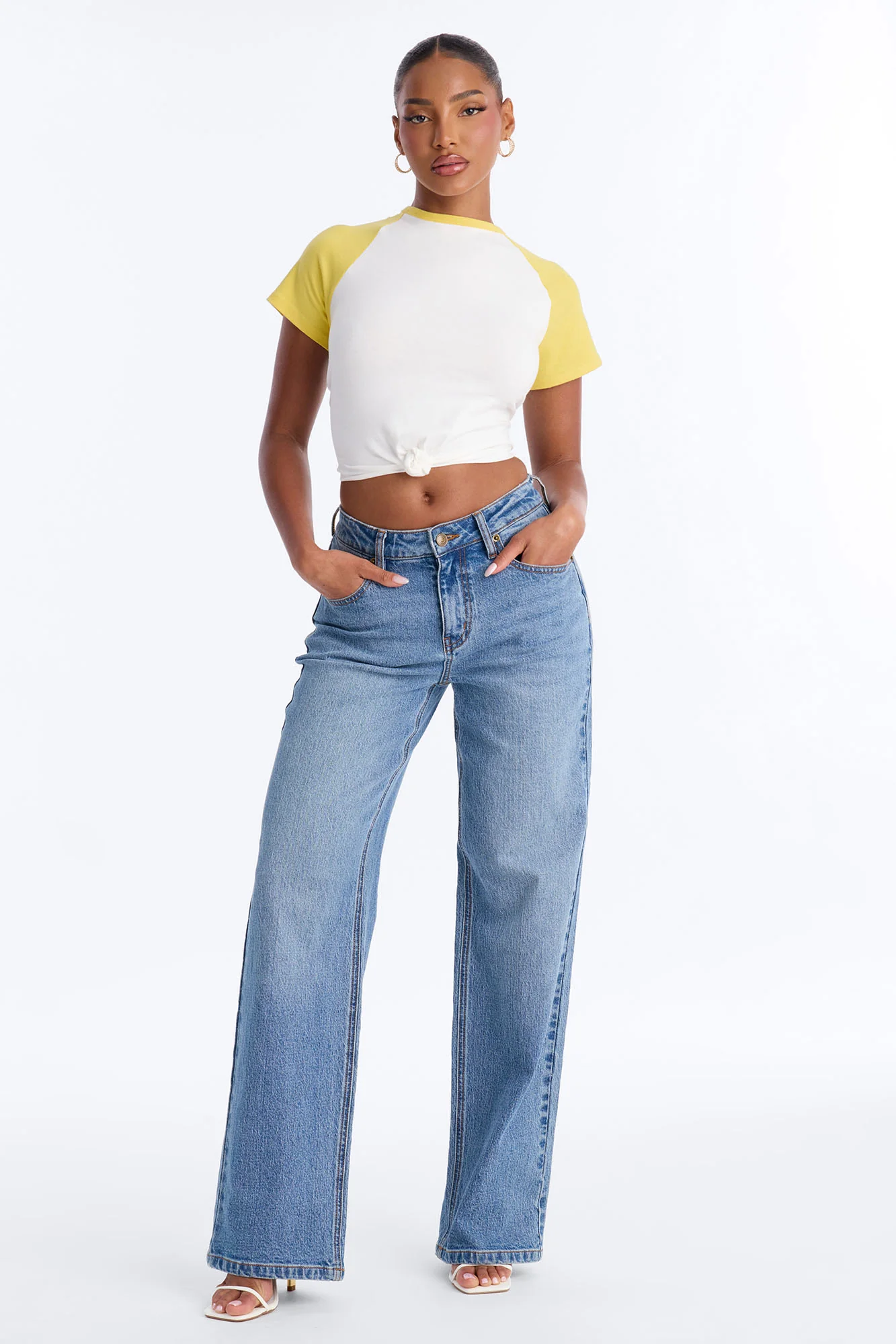 Third Base Knot Short Sleeve Top - Yellow/combo - Image 2