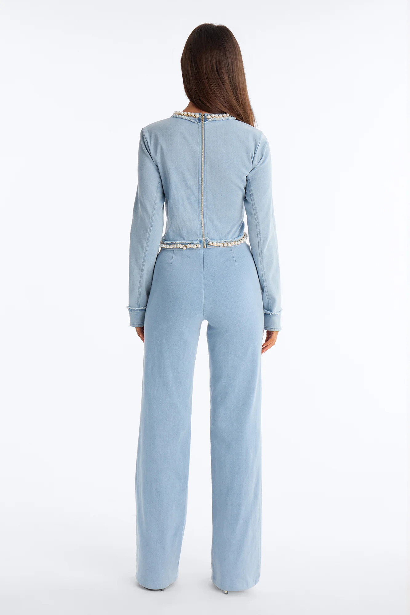 Threaded Grace Pearl Denim Pant Set - Light Wash - Image 4