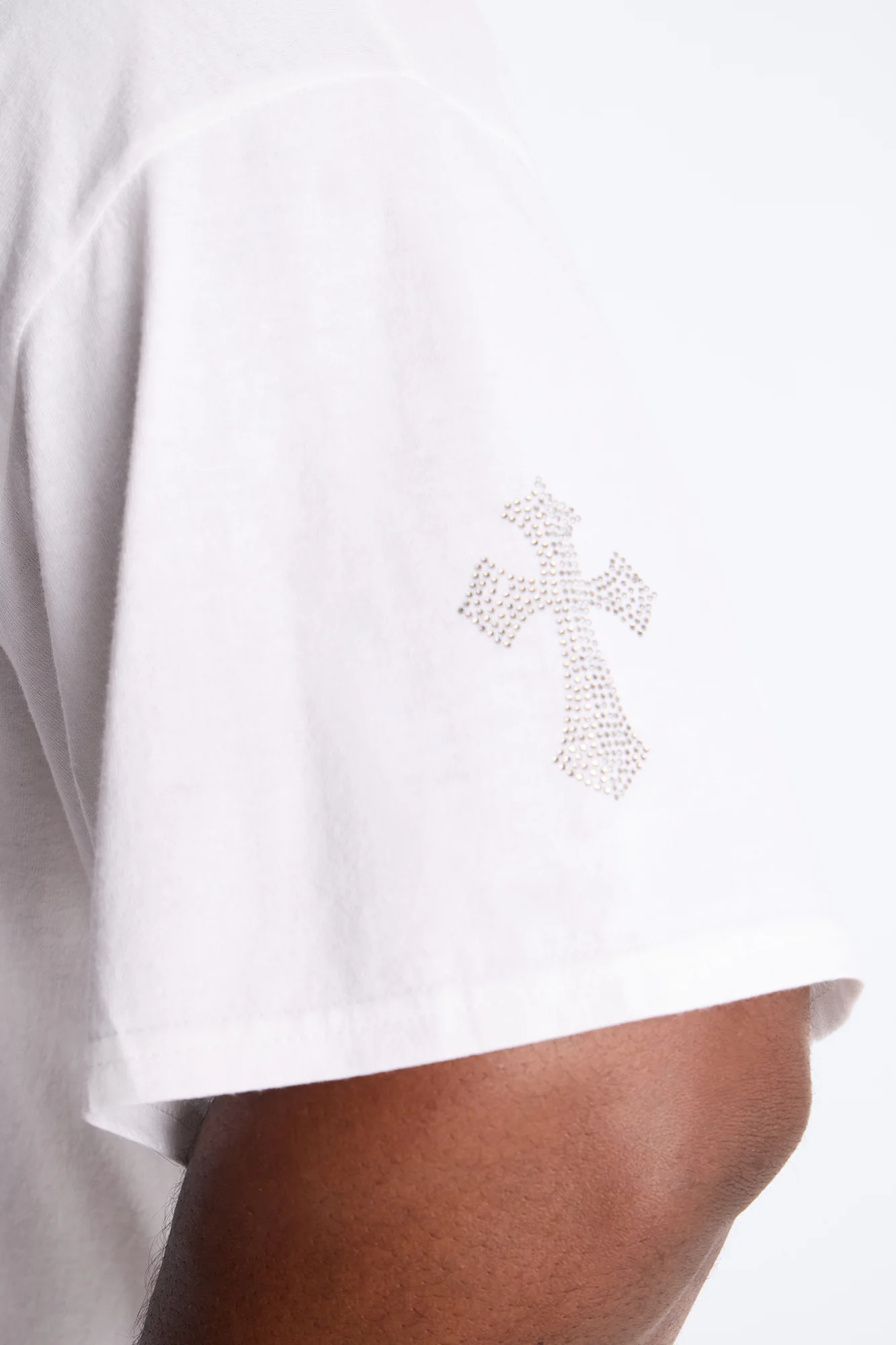 Three Crosses Rhinestones Oversized Short Sleeve Tee - White - Image 6
