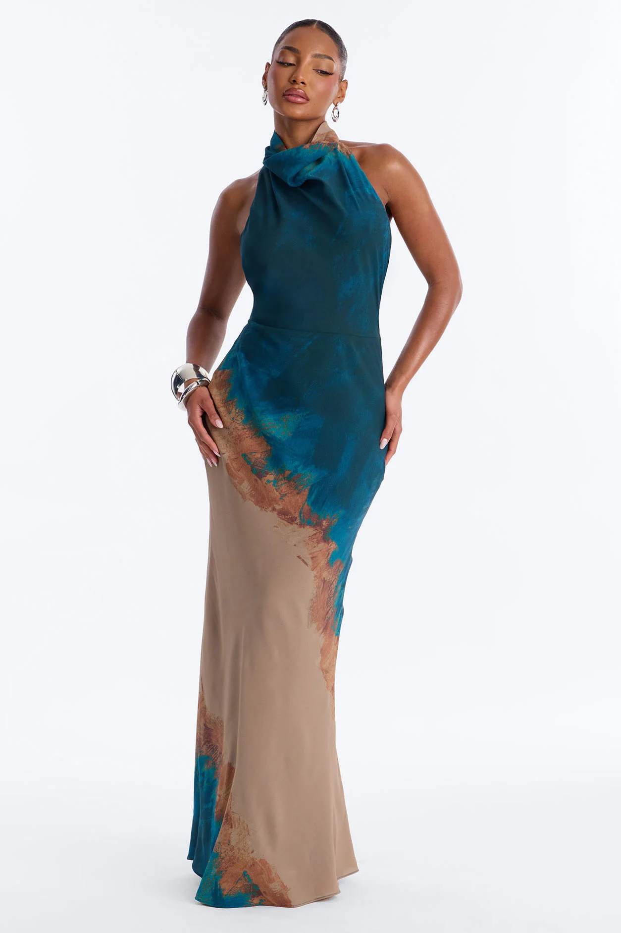 Through The Night Backless Maxi Dress - Teal/combo