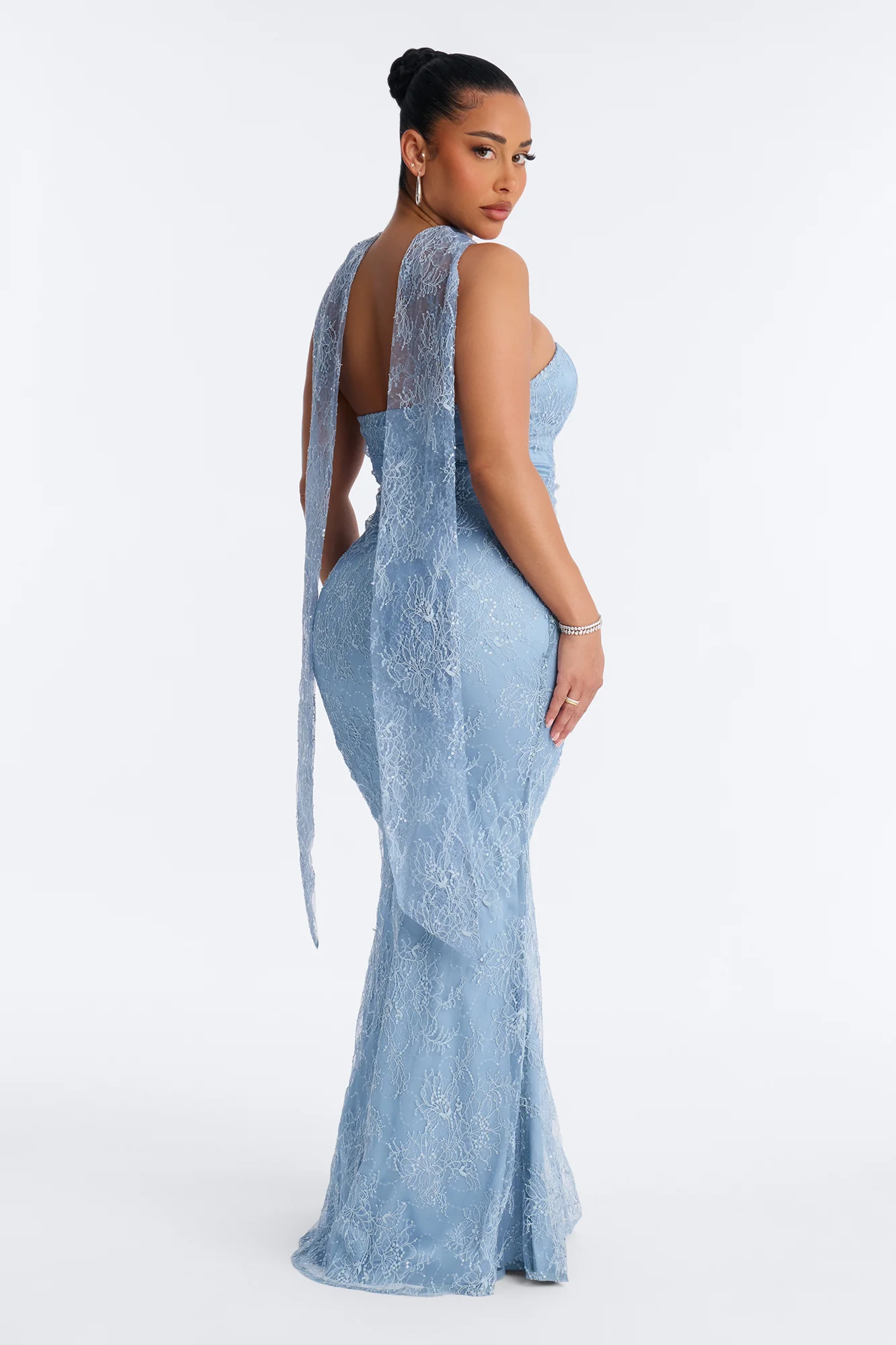 Through The Night Embellished Lace Gown - Blue - Image 4