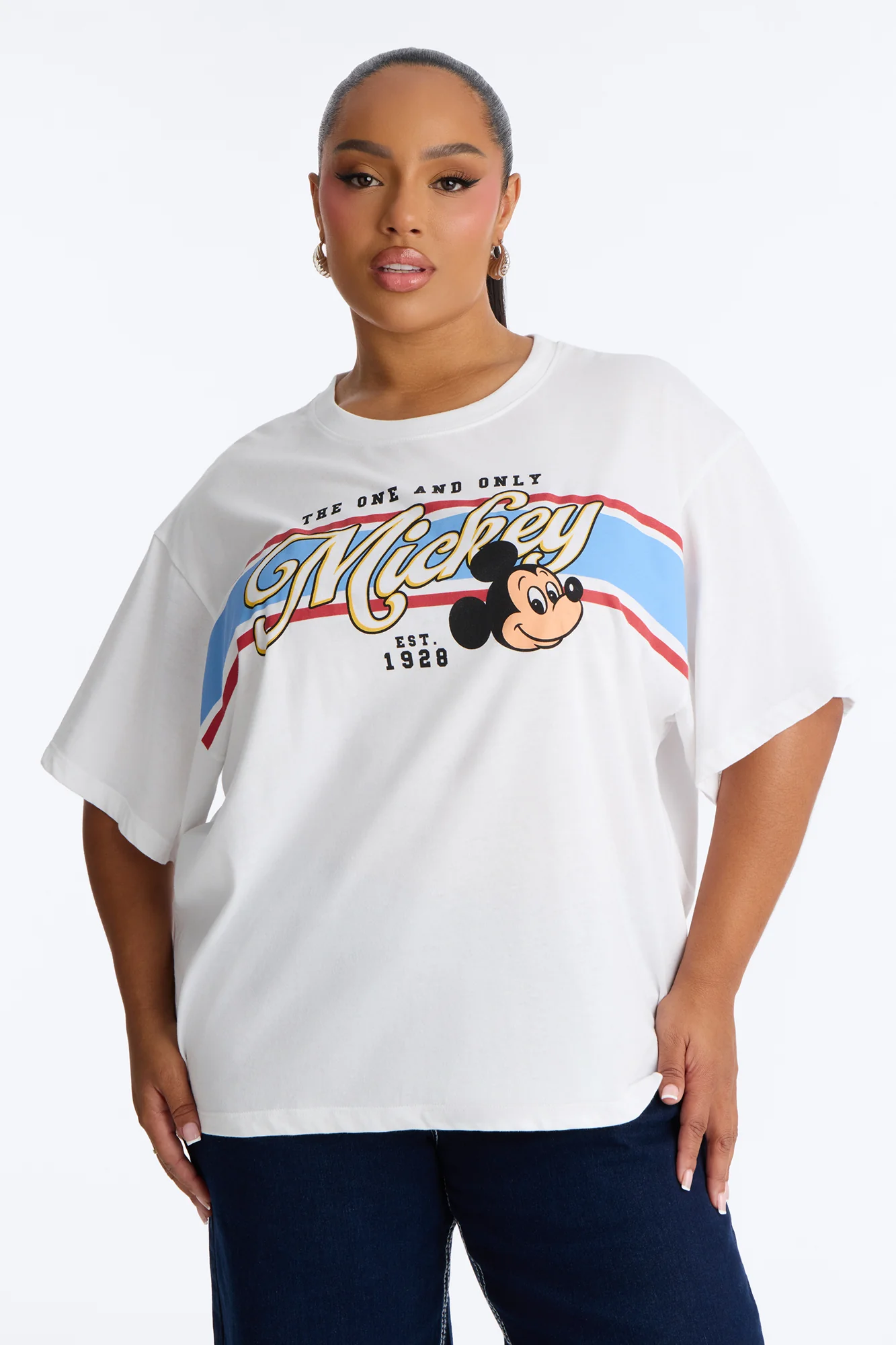 Throwback Mickey Stripe Drop Shoulder Tee - White - Image 4