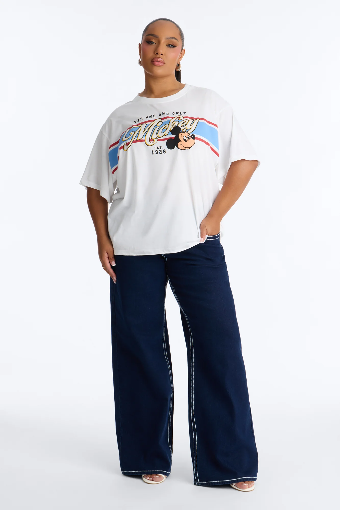 Throwback Mickey Stripe Drop Shoulder Tee - White - Image 5