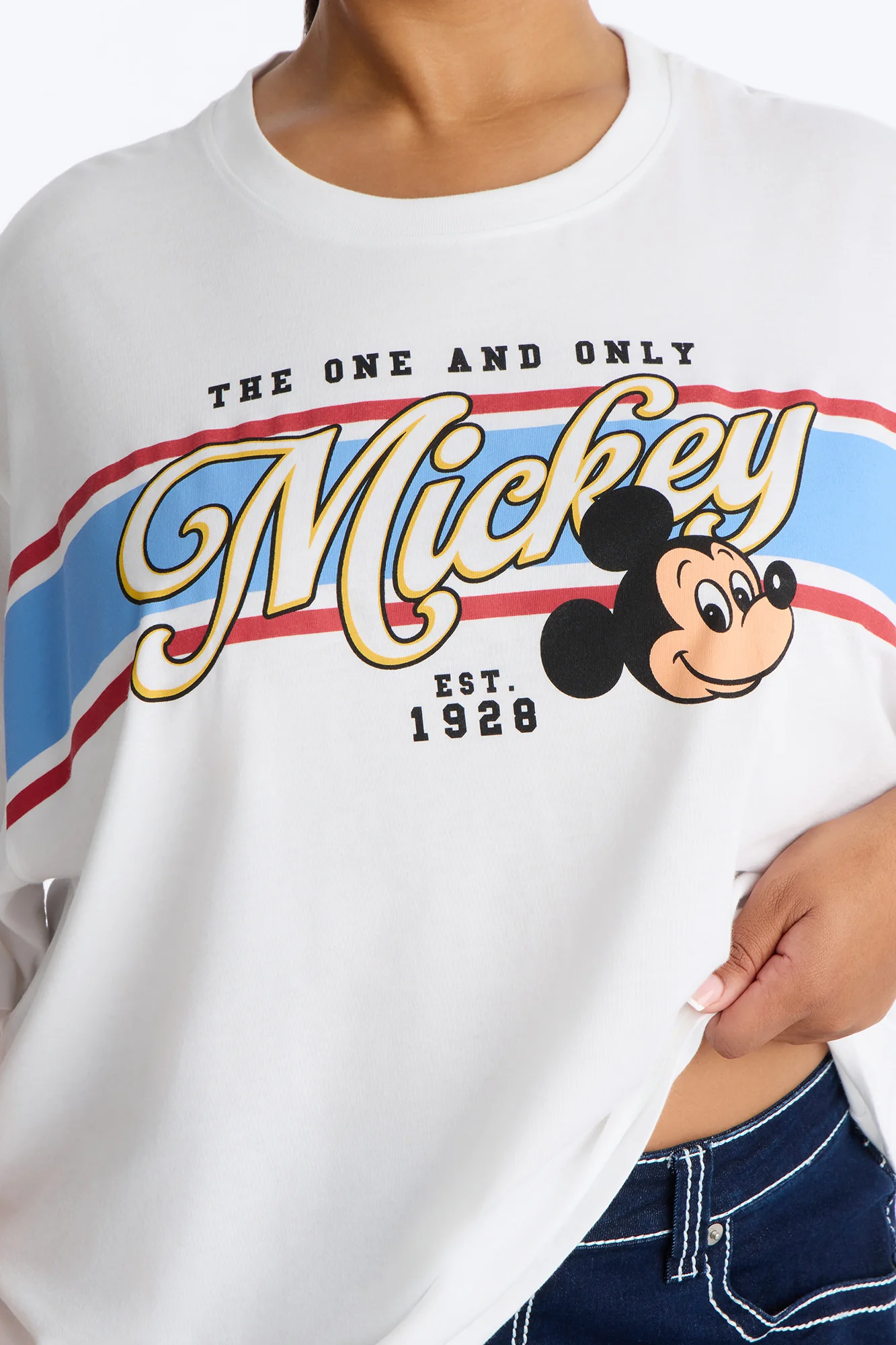 Throwback Mickey Stripe Drop Shoulder Tee - White - Image 6