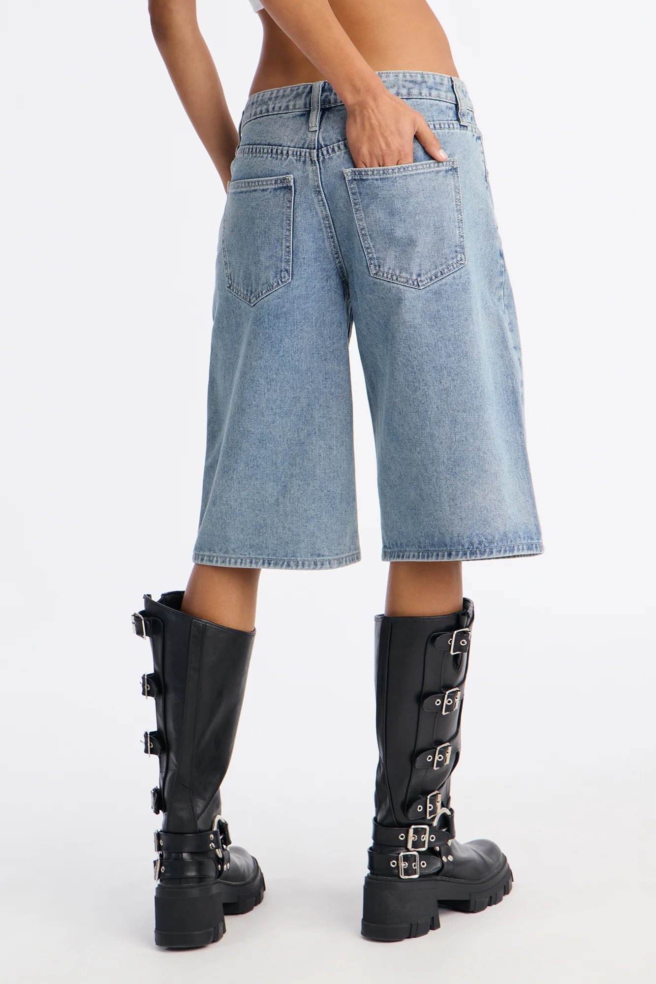 Throwing You Off Grommet Denim Jorts - Medium Wash - Image 3