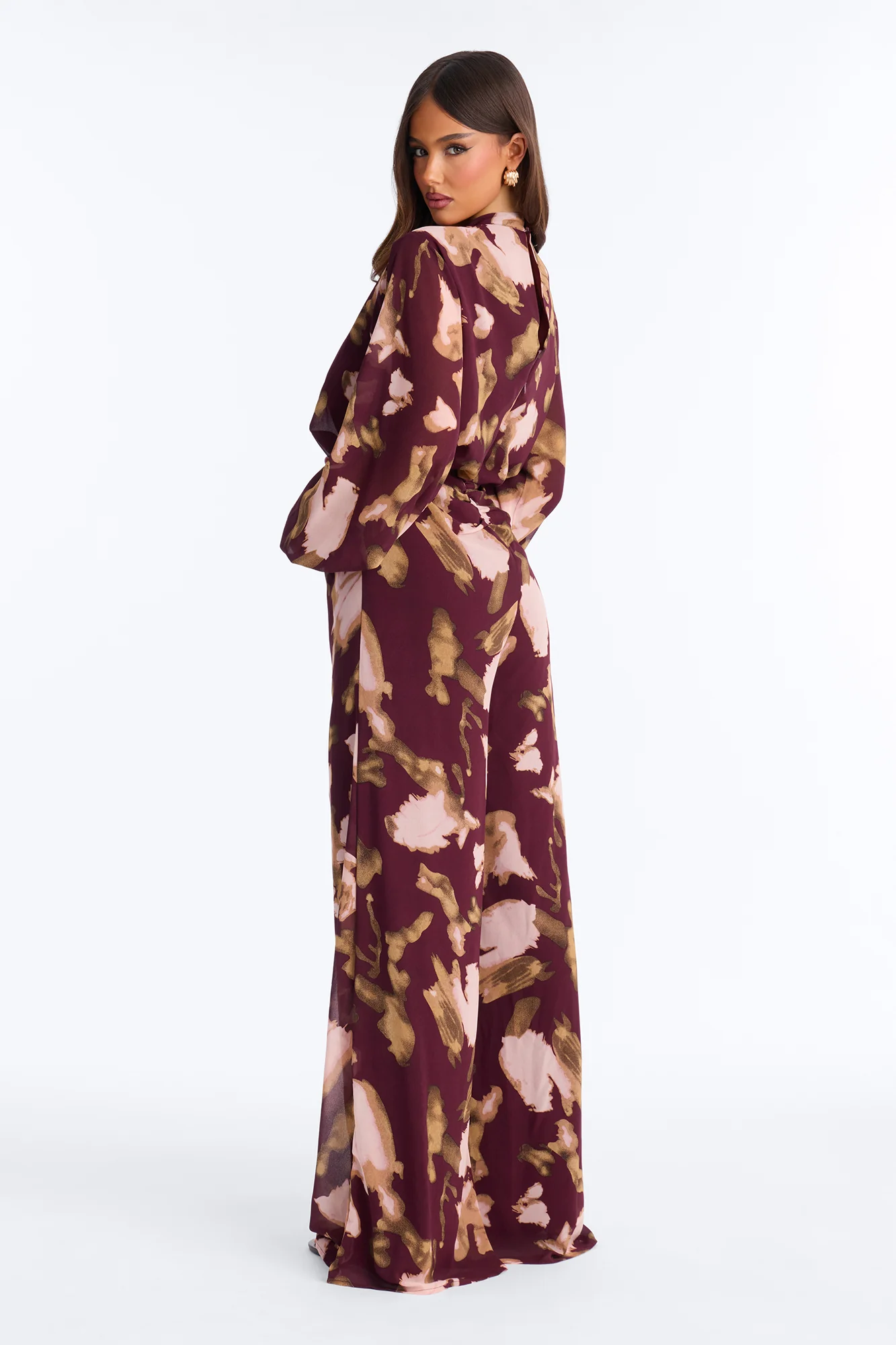 Tia Floral Chiffon Jumpsuit - Wine - Image 4