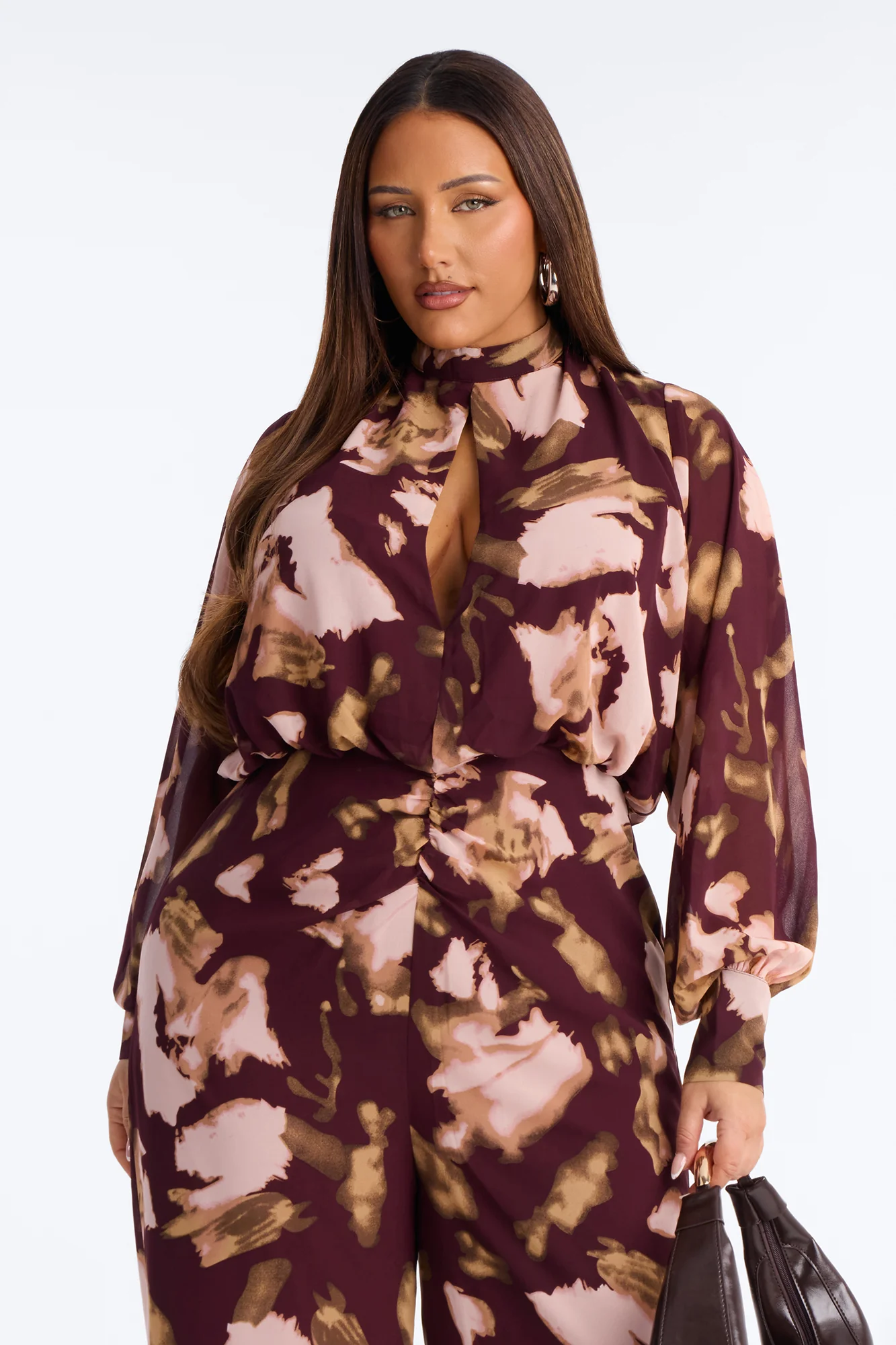 Tia Floral Chiffon Jumpsuit - Wine - Image 6