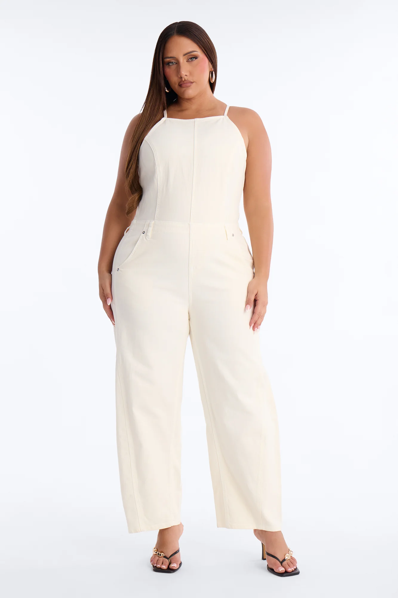 Tiana Backless Denim Barrel Leg Jumpsuit - Off White - Image 6