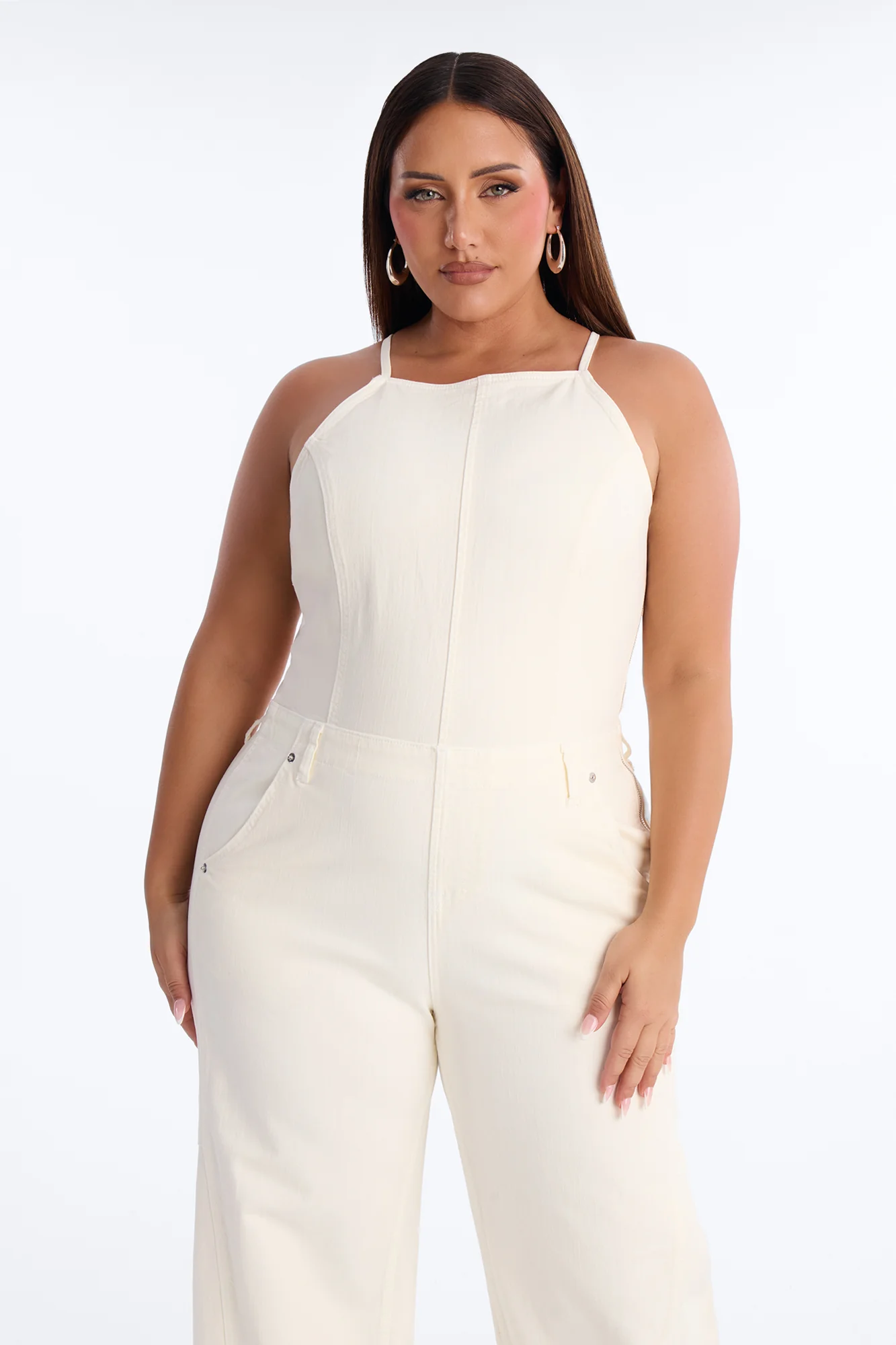 Tiana Backless Denim Barrel Leg Jumpsuit - Off White - Image 7