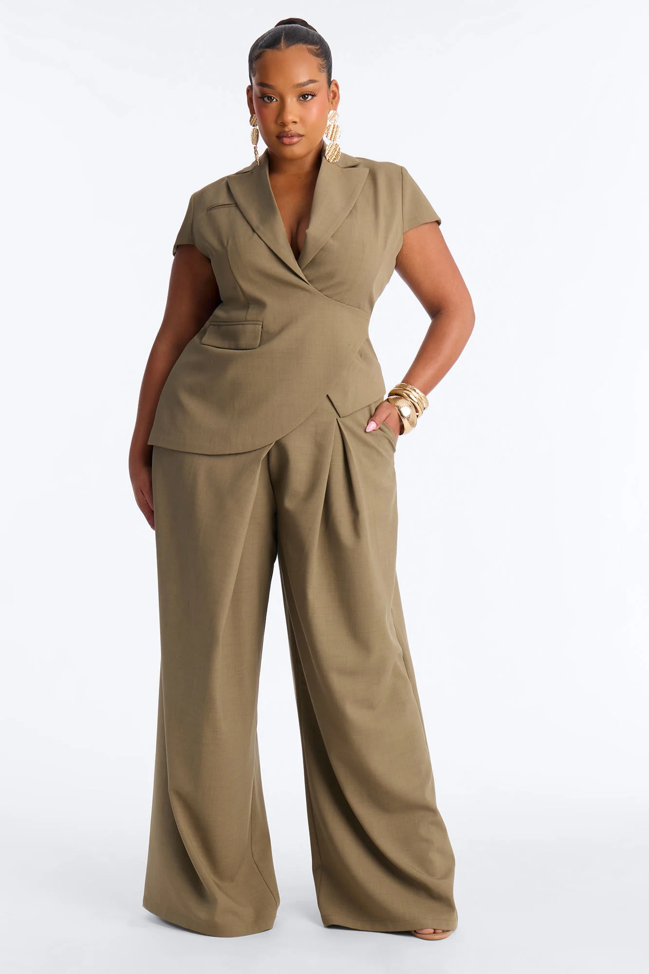 Tiana Belted Cap Sleeve Fitted Blazer - Caffe - Image 5