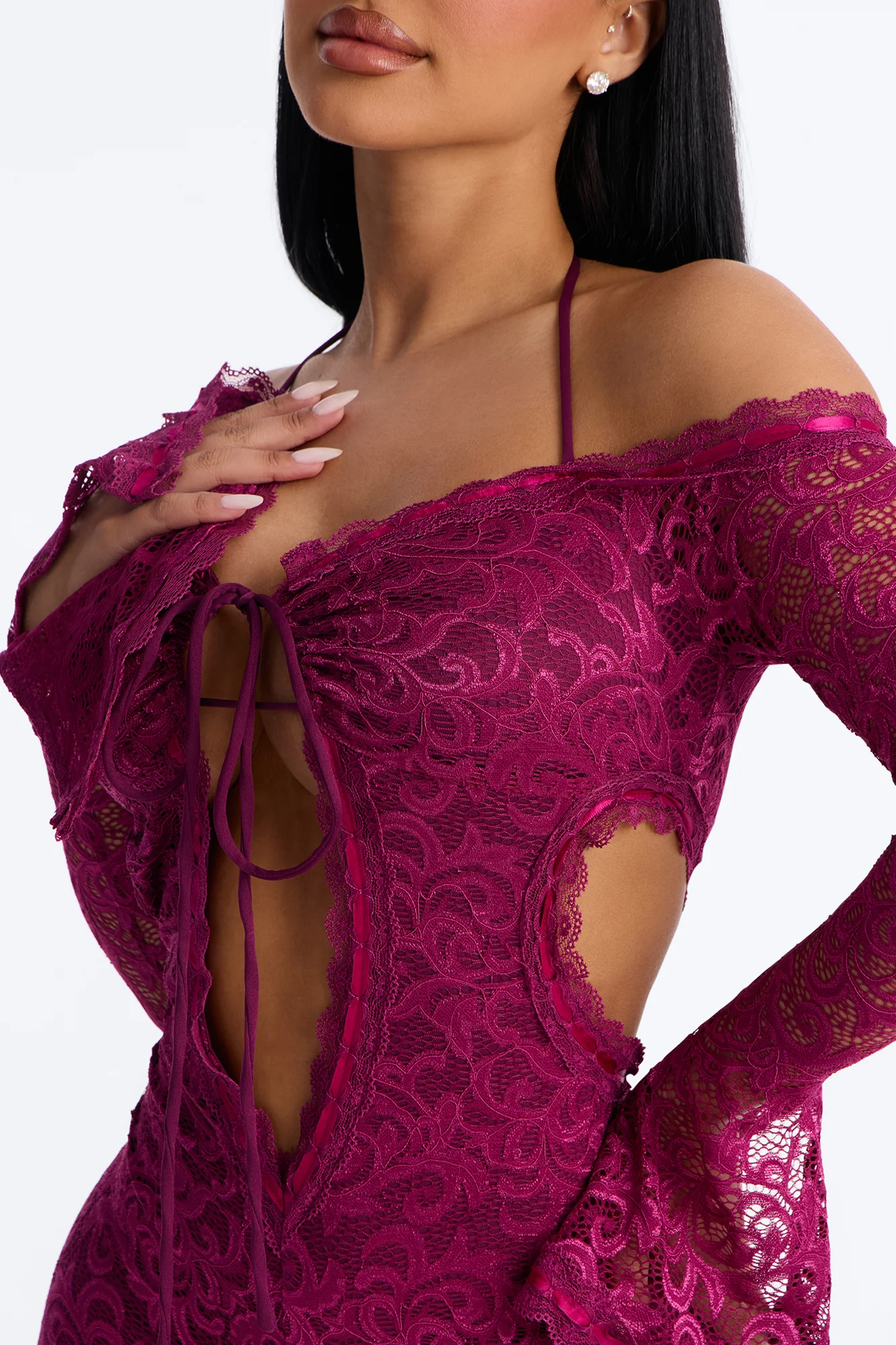 Tiana Lace Cut Out Micro Romper - Wine - Image 3