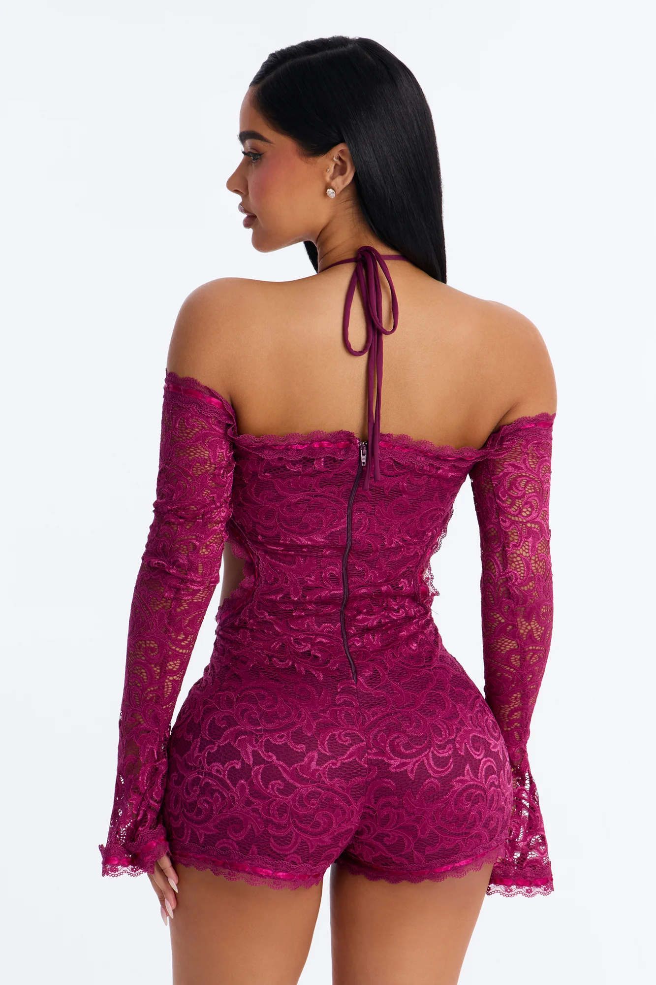 Tiana Lace Cut Out Micro Romper - Wine - Image 4