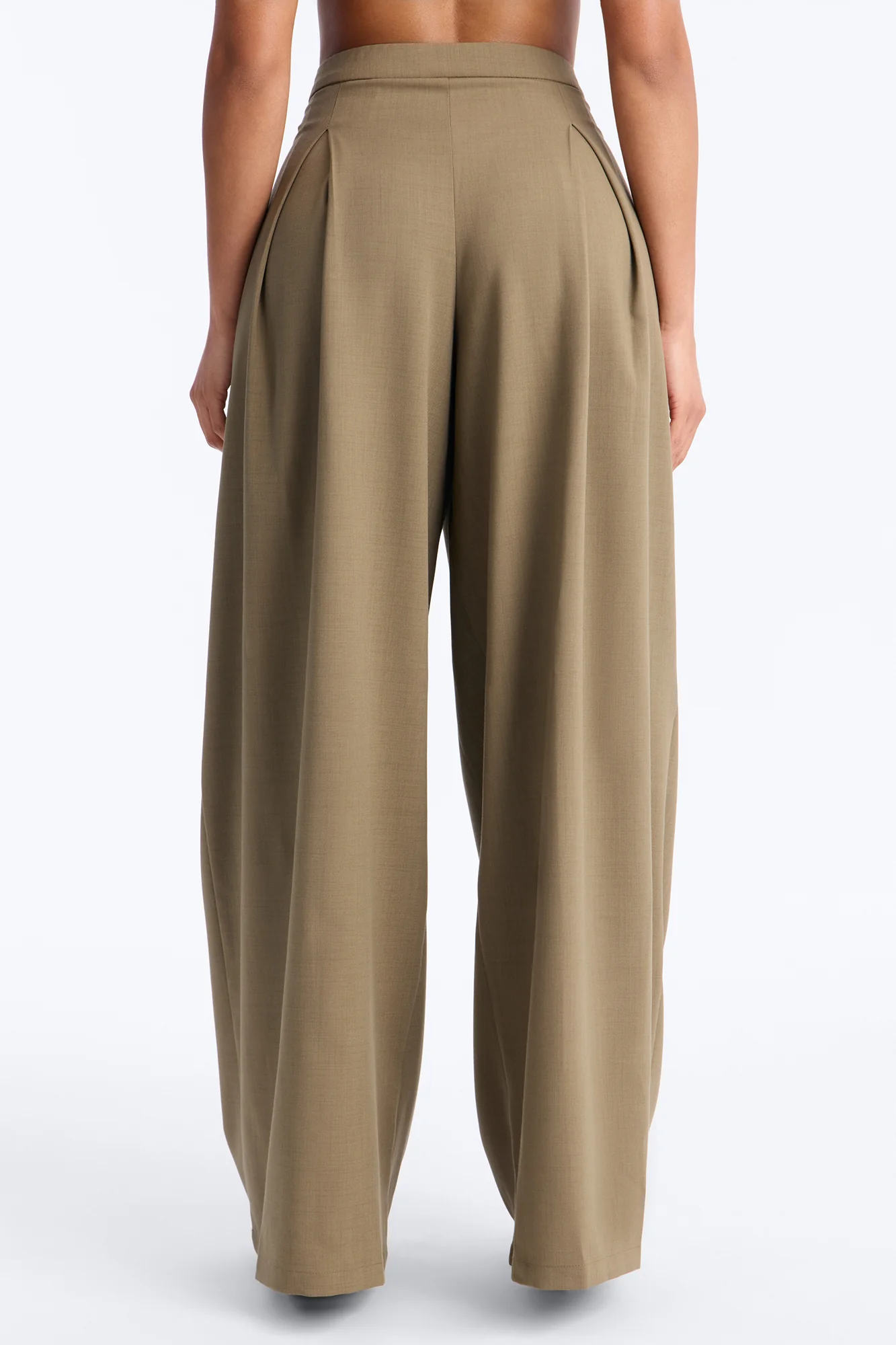 Tiana Pleated Wrap Waist Wide Leg Trouser - Caffe - Image 3